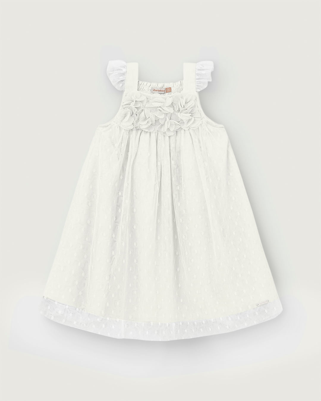 Vestido Menina Amplo Detalhe Aplique Flores Em Tule - Carinhoso - Imagem 4