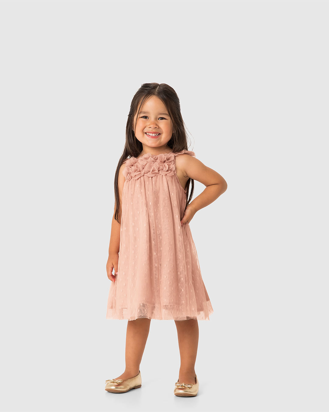 Vestido Menina Amplo Detalhe Aplique Flores Em Tule - Carinhoso - Imagem 13