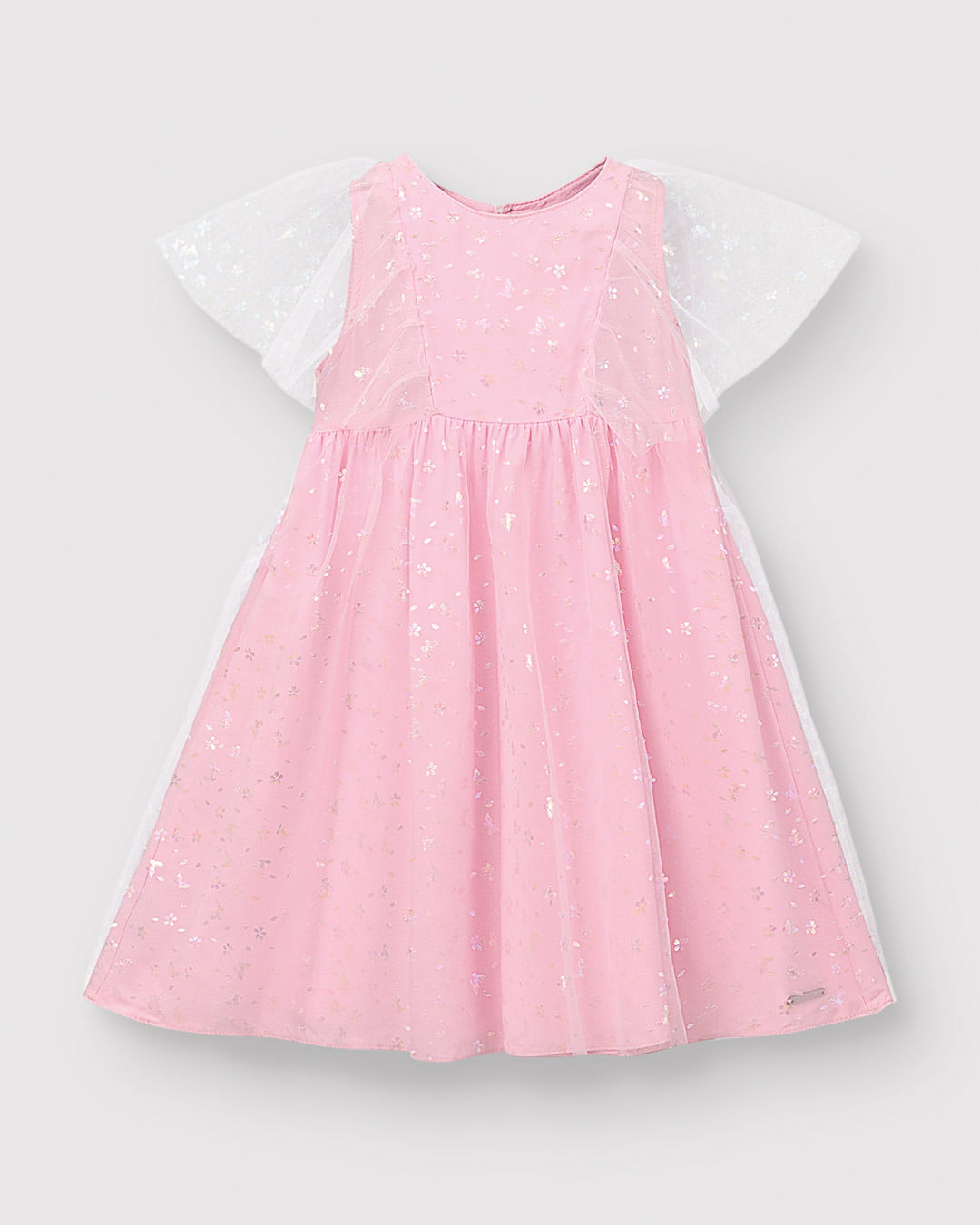 Vestido Menina Amplo Em Viscose E Tule - Carinhoso