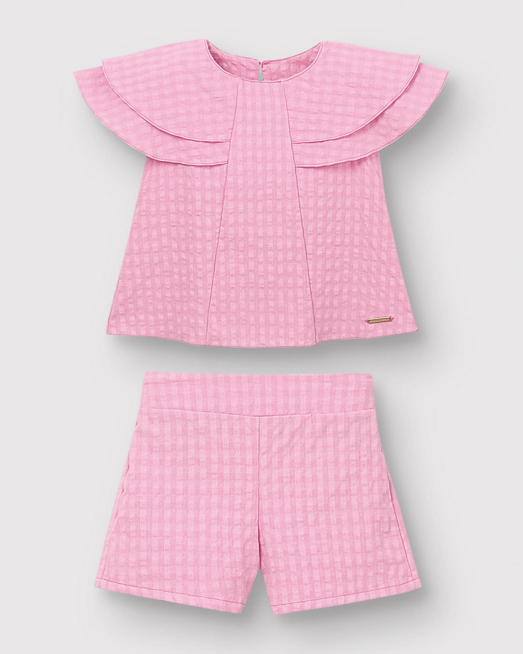 Conjunto Menina Blusa Manga Godê Babado E Shorts - Carinhoso - Imagem 4