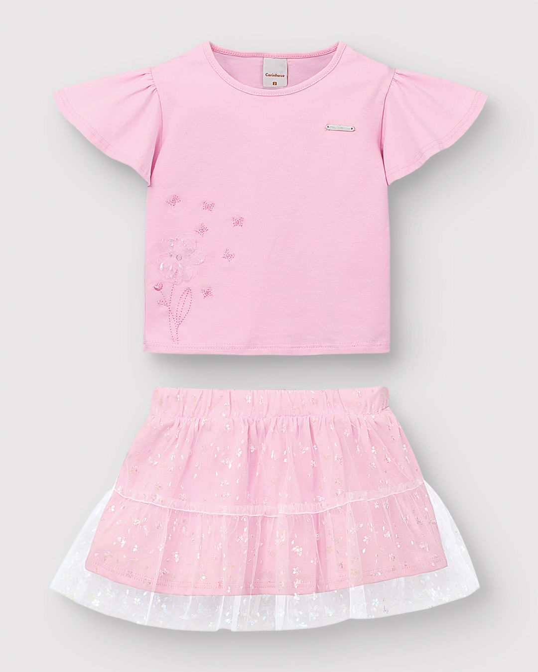 Conjunto Menina Blusa Bordado + Saia Em Algodão E Tule Foil - Carinhoso - Imagem 7