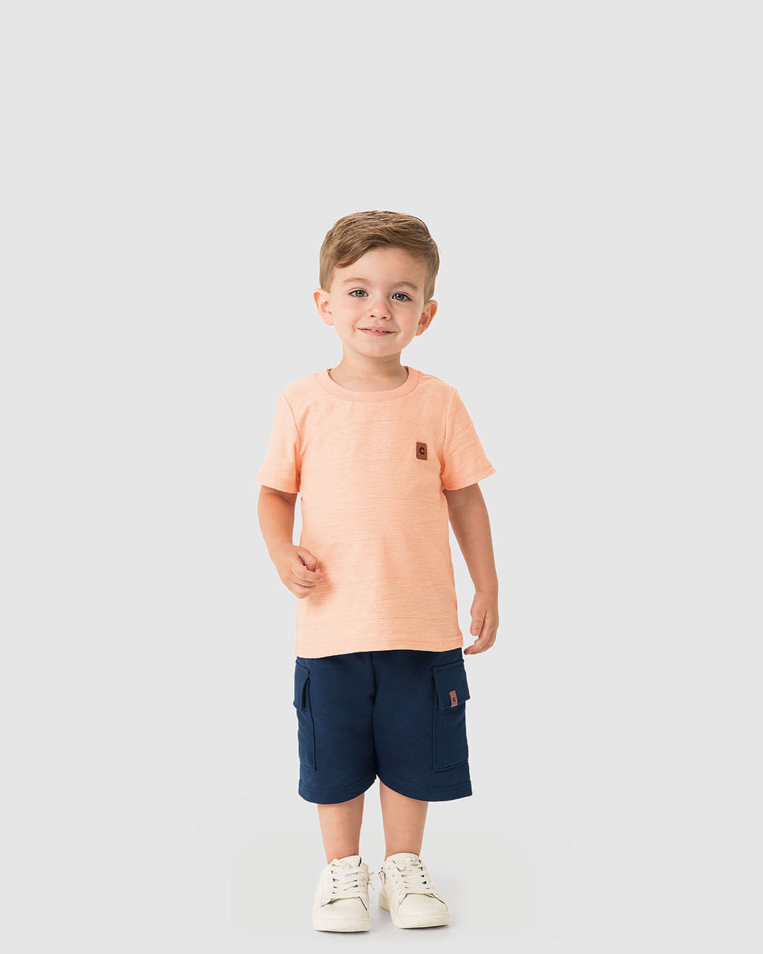 Conjunto Menino Camiseta Estampa Costas Nature E Bermuda Moletom - Carinhoso - Laranja - 8