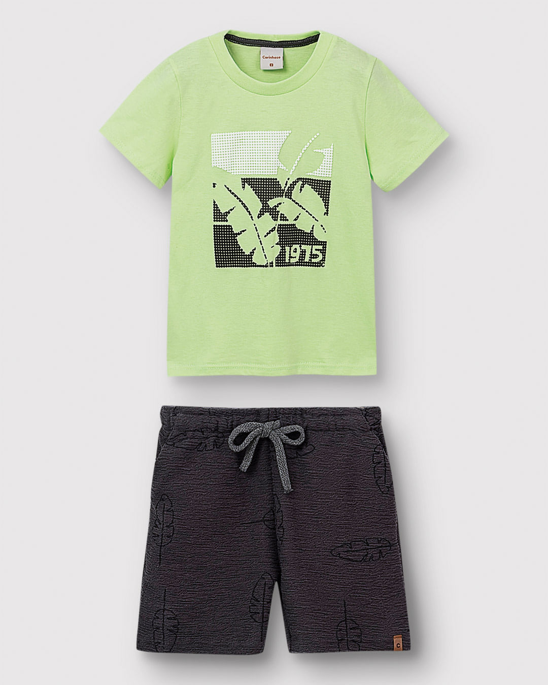 Conjunto Menino Camiseta Estampa Puff + Bermuda Cadarço Frontal - Carinhoso