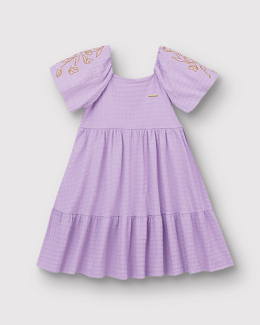 Vestido Menina Estampa Metalizada Na Manga Em Malha Texturizada - Carinhoso