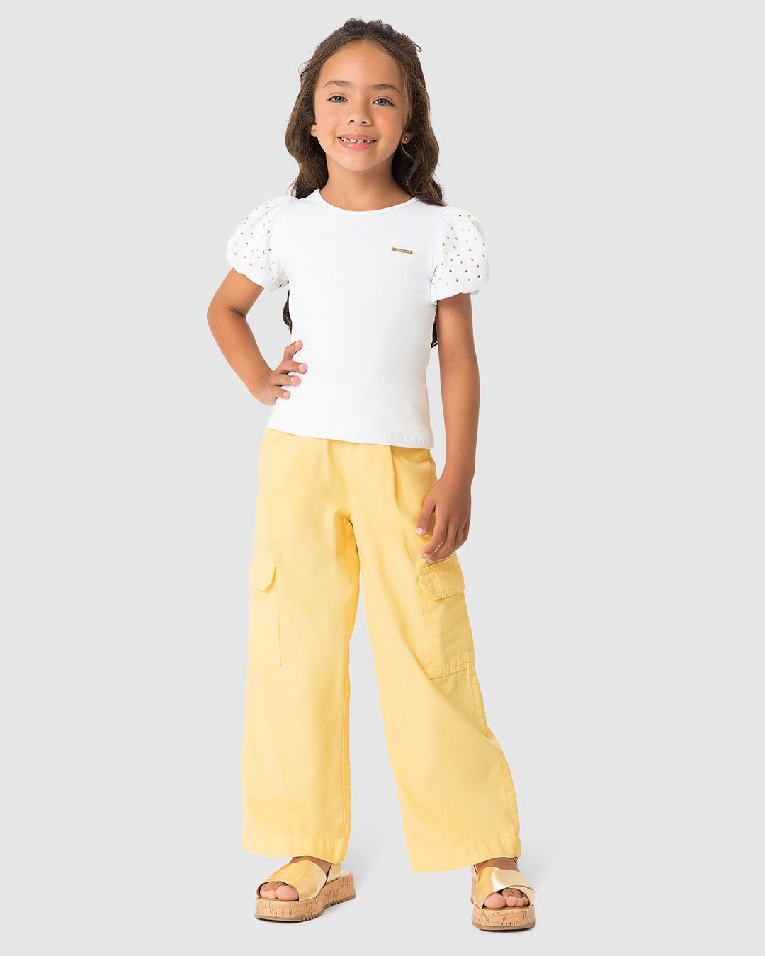 Blusa Menina Manga Curta Aplique Lantejoulas Em Algodão - Carinhoso