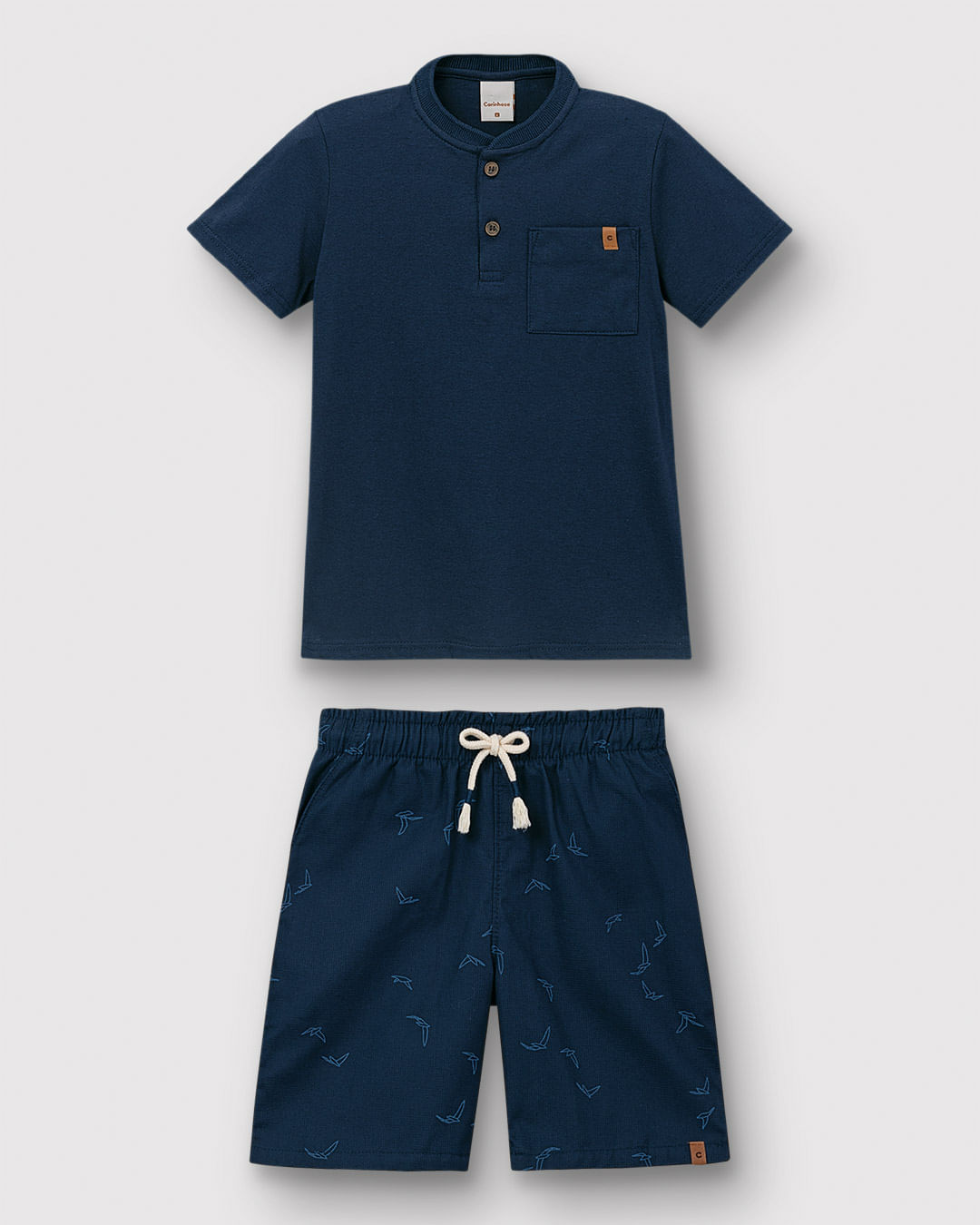 Conjunto Menino Camiseta Peitilho E Bermuda Estampada Em Algodão - Carinhoso