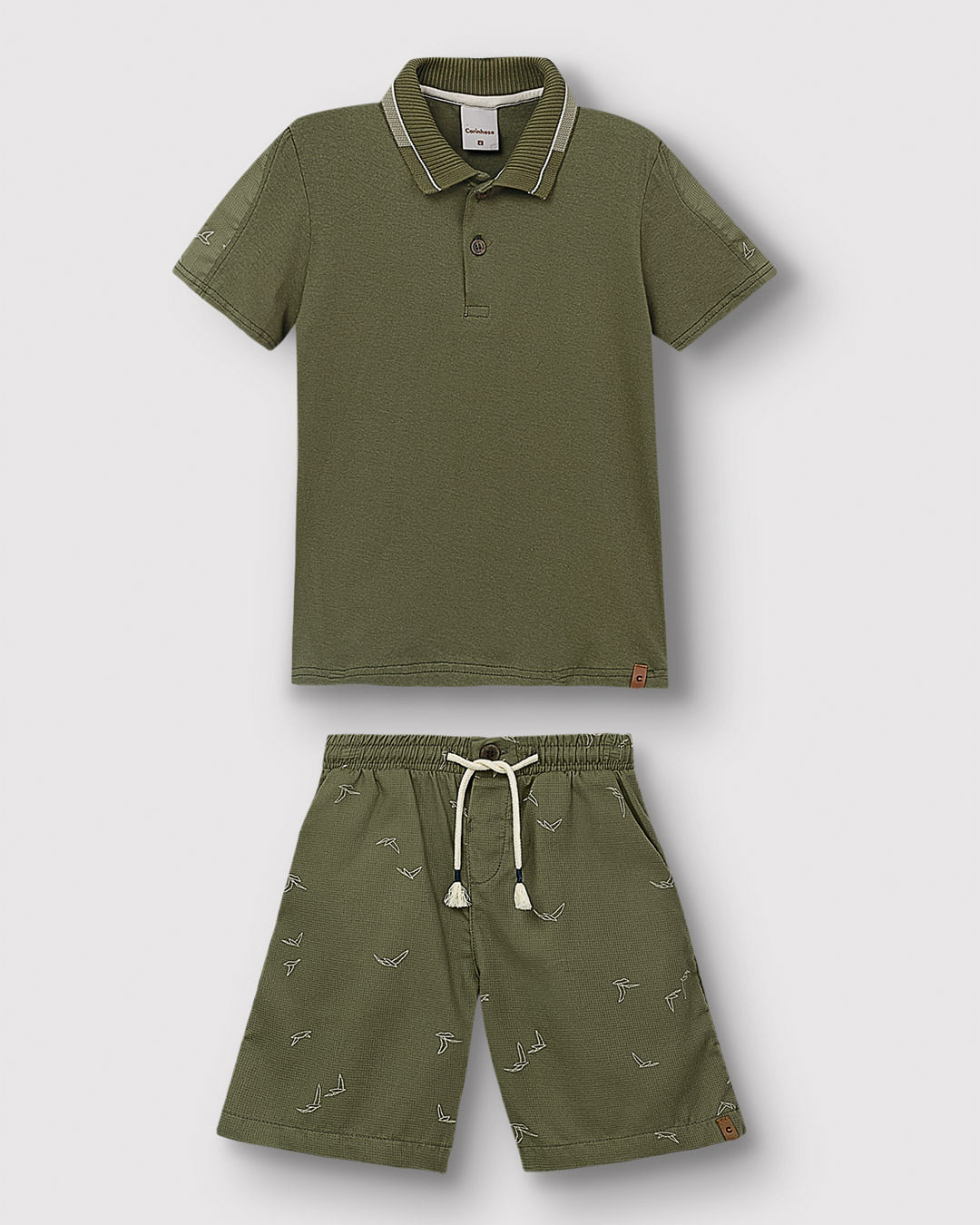Conjunto Menino Camisa Polo + Bermuda Em Algodão Texturizado - Carinhoso