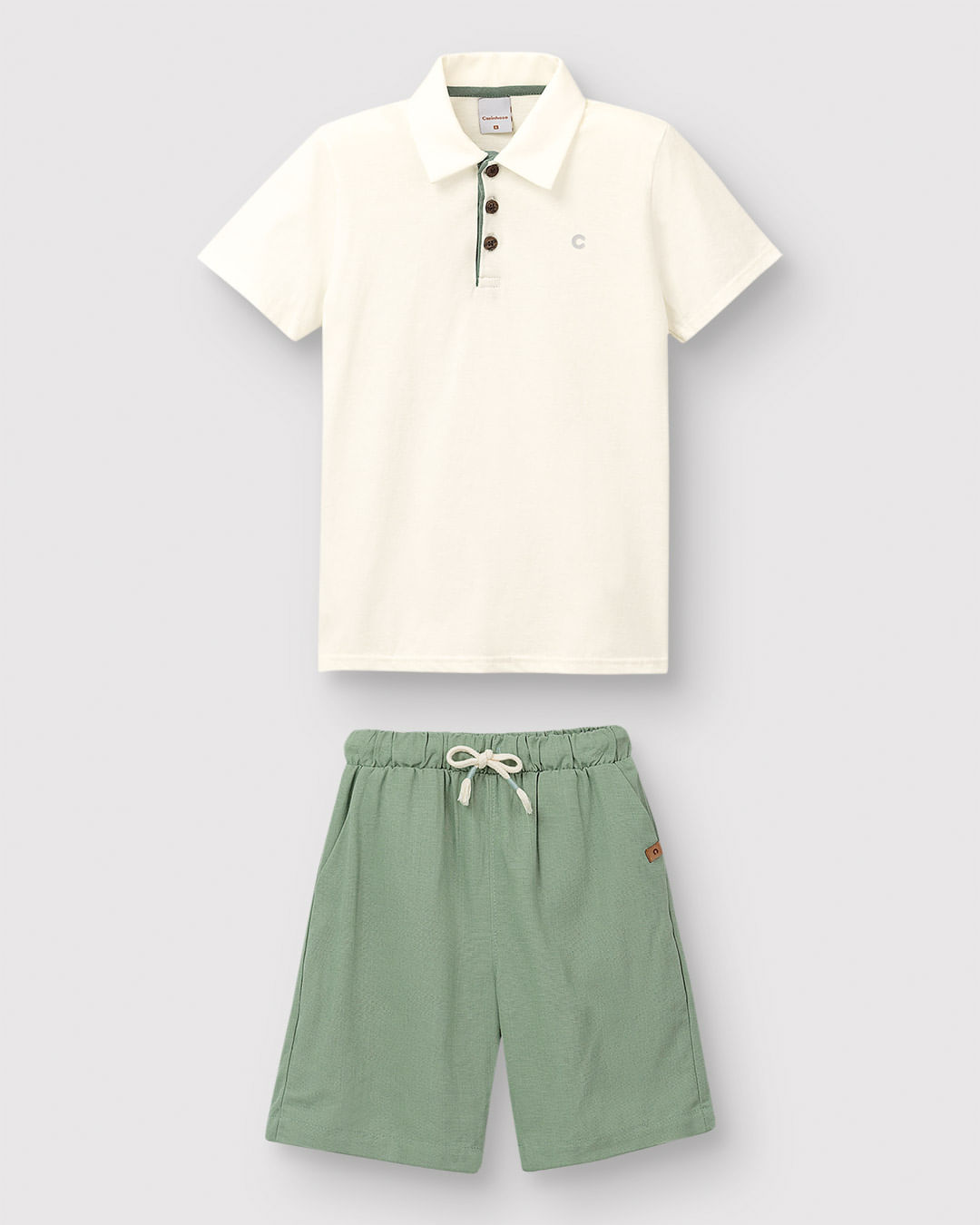 Conjunto Menino Bermuda Bolso Faca em Viscolinho Texturizado - Carinhoso