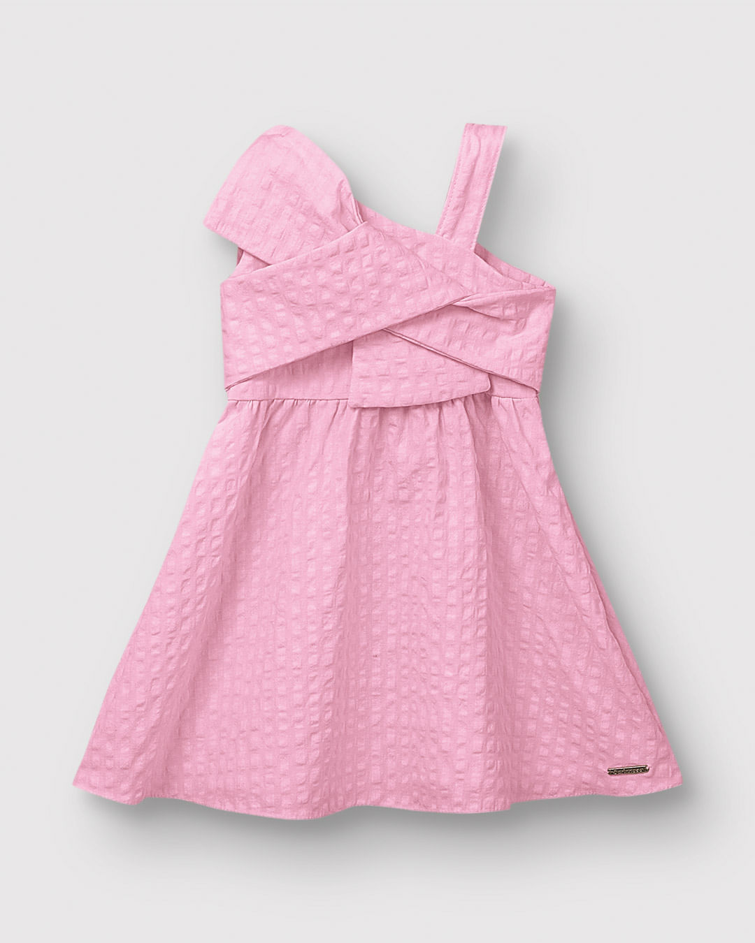 Vestido Menina Alça Decote Assimétrico Em Algodão Enrugado - Carinhoso