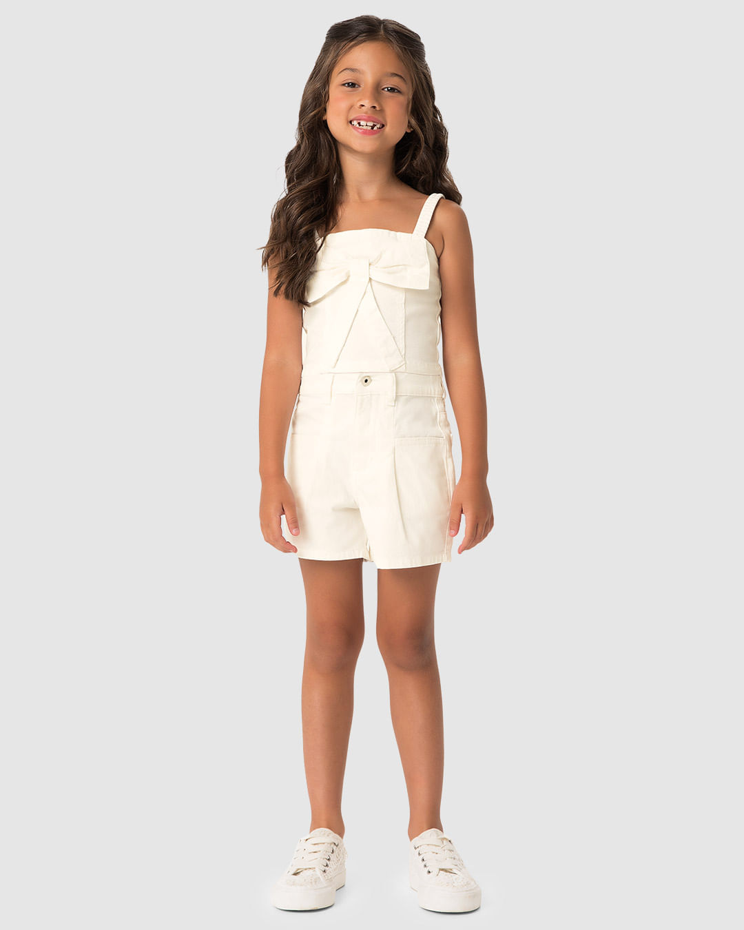 Conjunto Menina Blusa Laço Decorativo E Shorts Em Sarja Stretch - Carinhoso