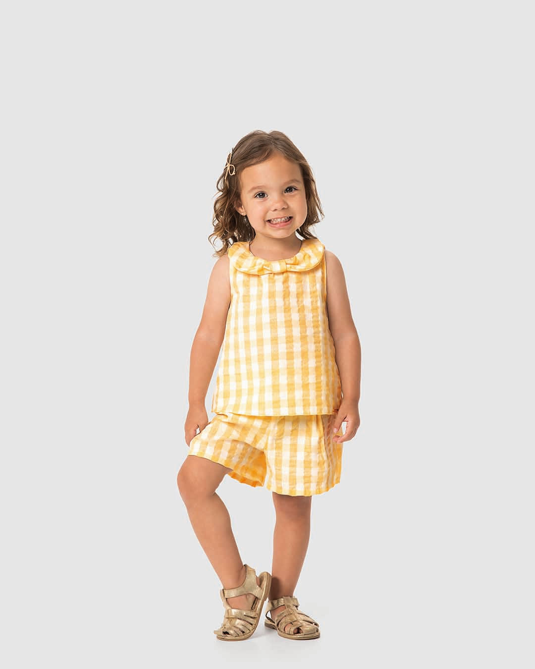 Conjunto Menina Xadrez Regata Gola Laço E Shorts - Carinhoso - Imagem 4