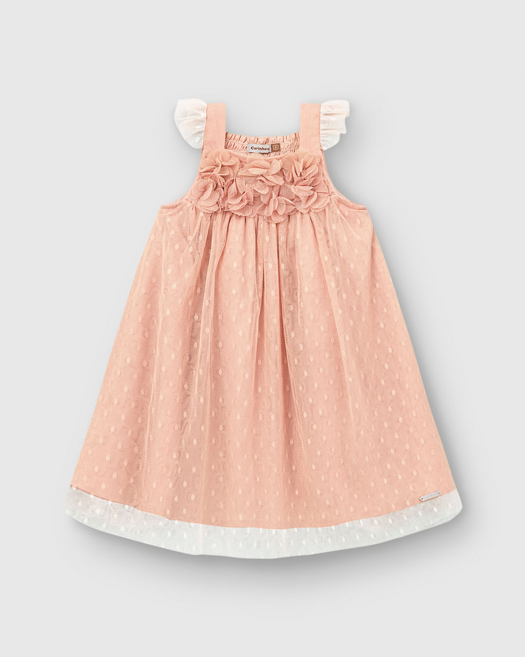 Vestido Menina Amplo Detalhe Aplique Flores Em Tule - Carinhoso - Imagem 14