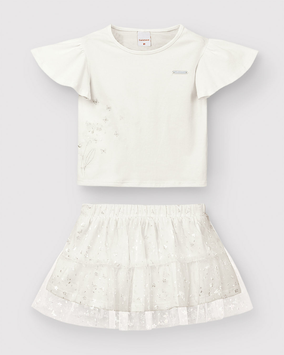 Conjunto Menina Blusa Bordado + Saia Em Algodão E Tule Foil - Carinhoso - Imagem 8