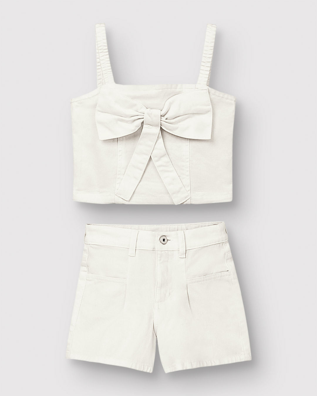 Conjunto Menina Blusa Laço Decorativo E Shorts Em Sarja Stretch - Carinhoso - Imagem 5