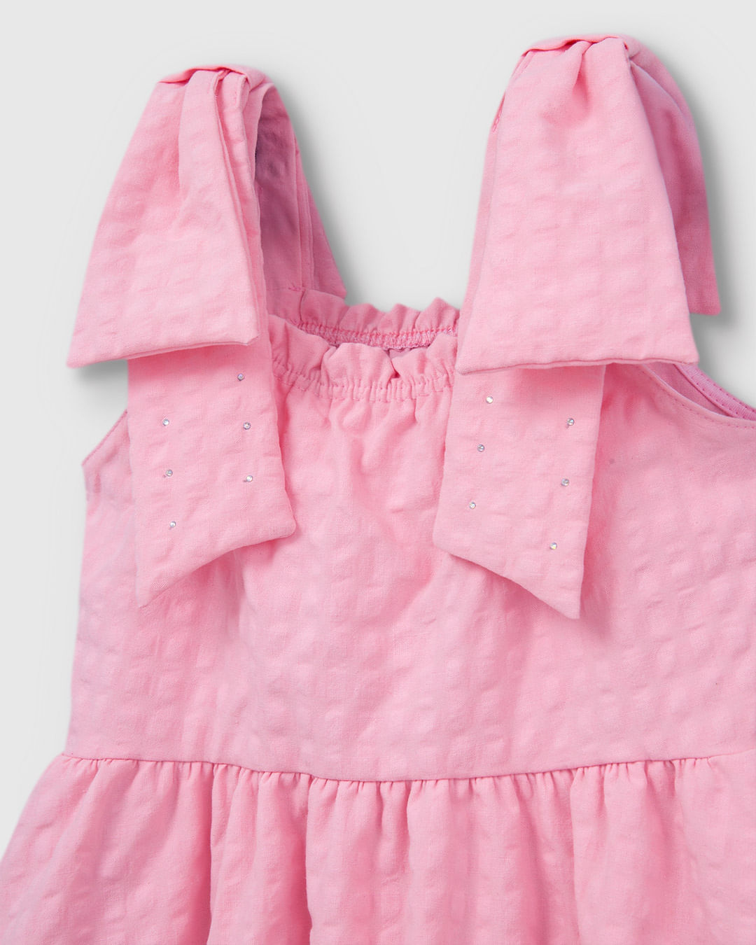 Vestido Menina Rodado Alça Aplique De Strass Em Algodão Enrugado - Carinhoso - Imagem 12