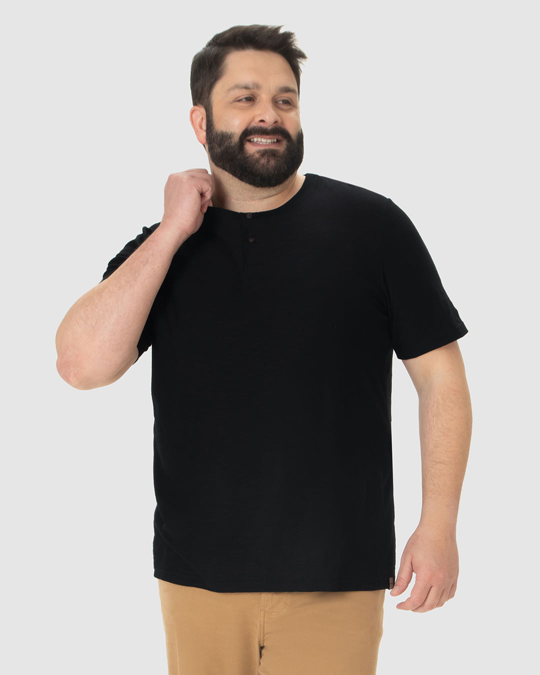 Camiseta Masculina Plus Size Peitilho Frontal Botões Em Malha Rajada - Imagem 19