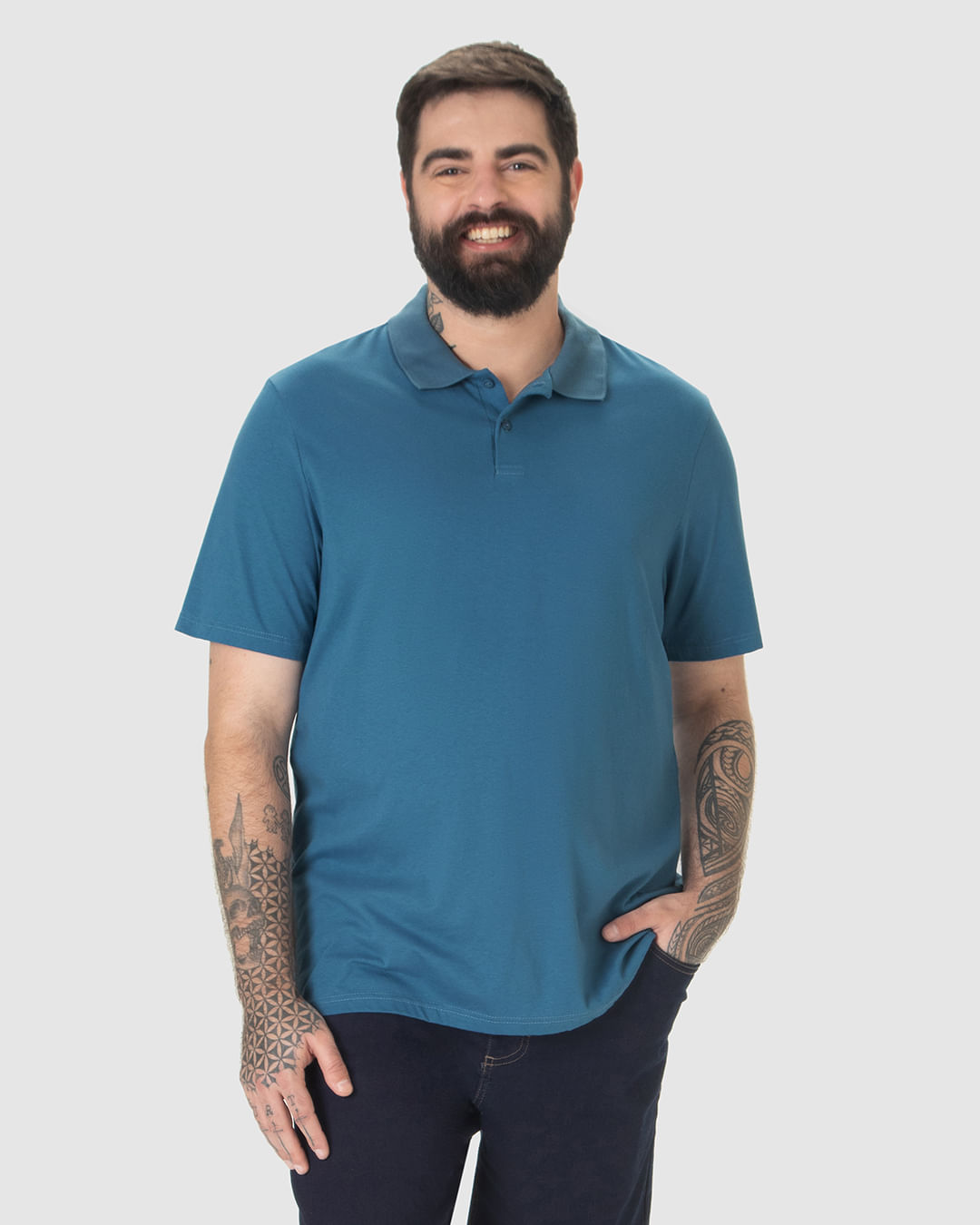 Camisa Polo Básica Masculina Plus Size Em Algodão