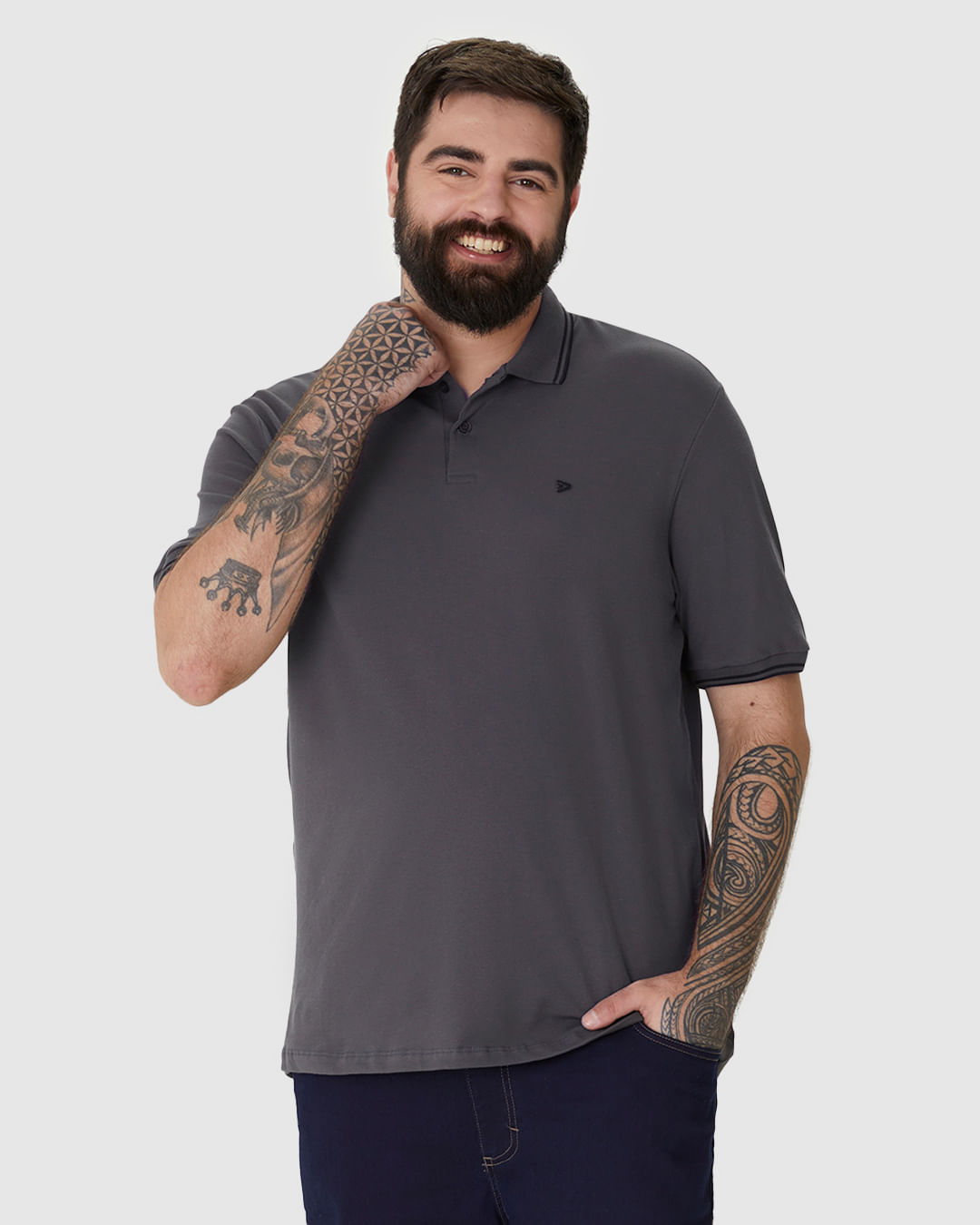 Camisa Polo Masculina Plus Size Peitilho Frontal Em Piquet Stretch