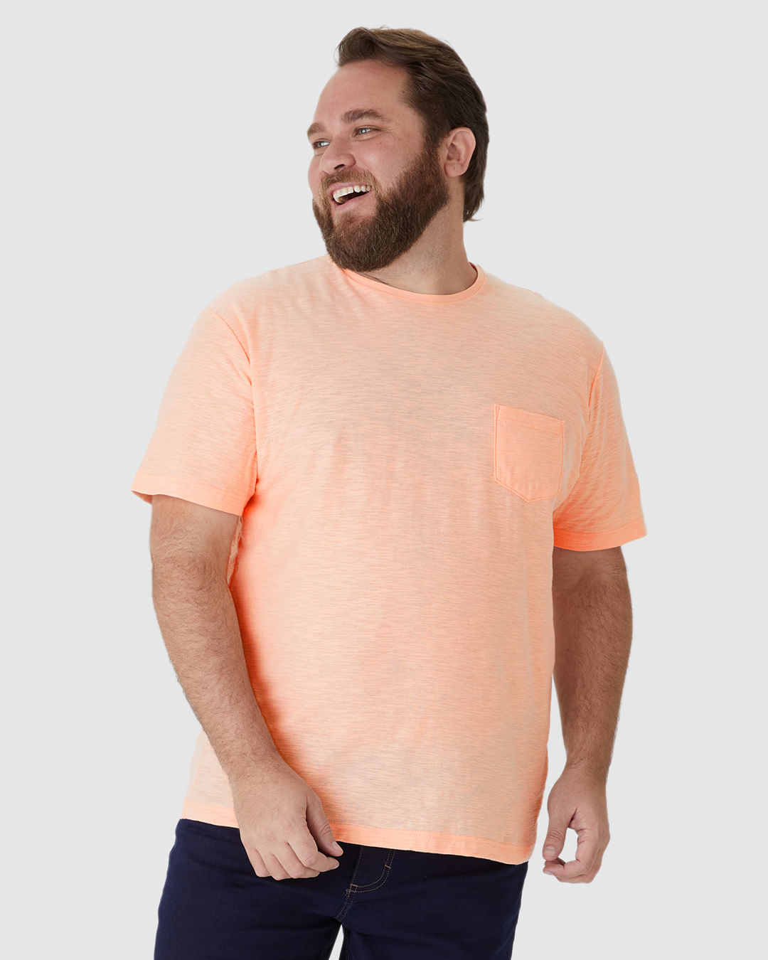 Camiseta Masculina Plus Size Bolso Frontal Em Malha Rajada