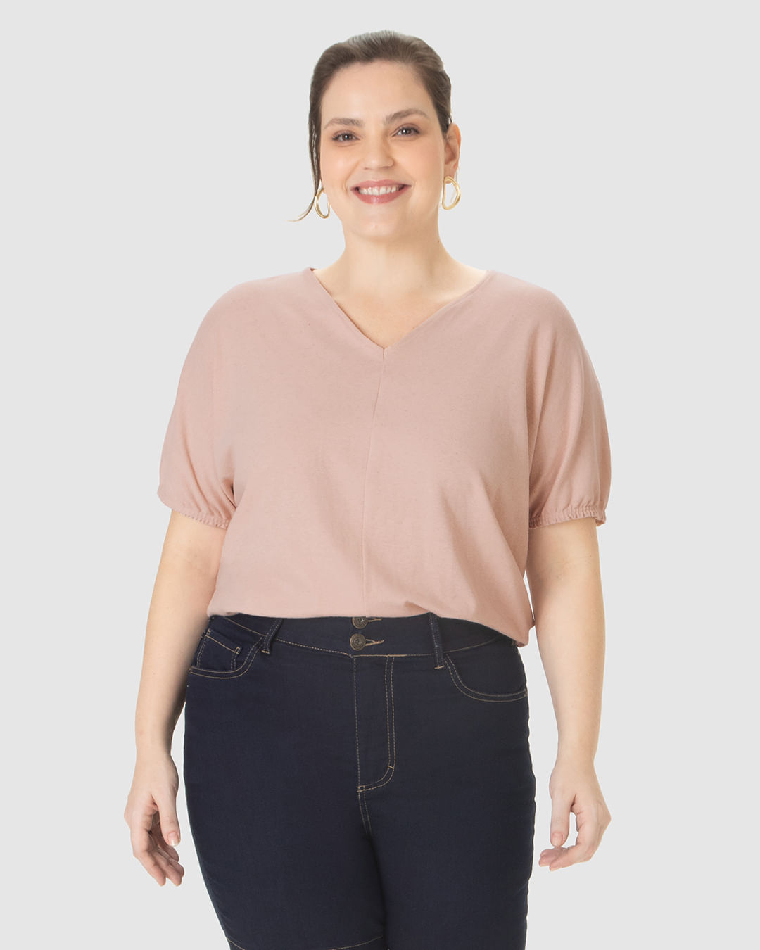 Blusa Feminina Plus Size Ampla Decote V Em Malha Linho - Imagem 21