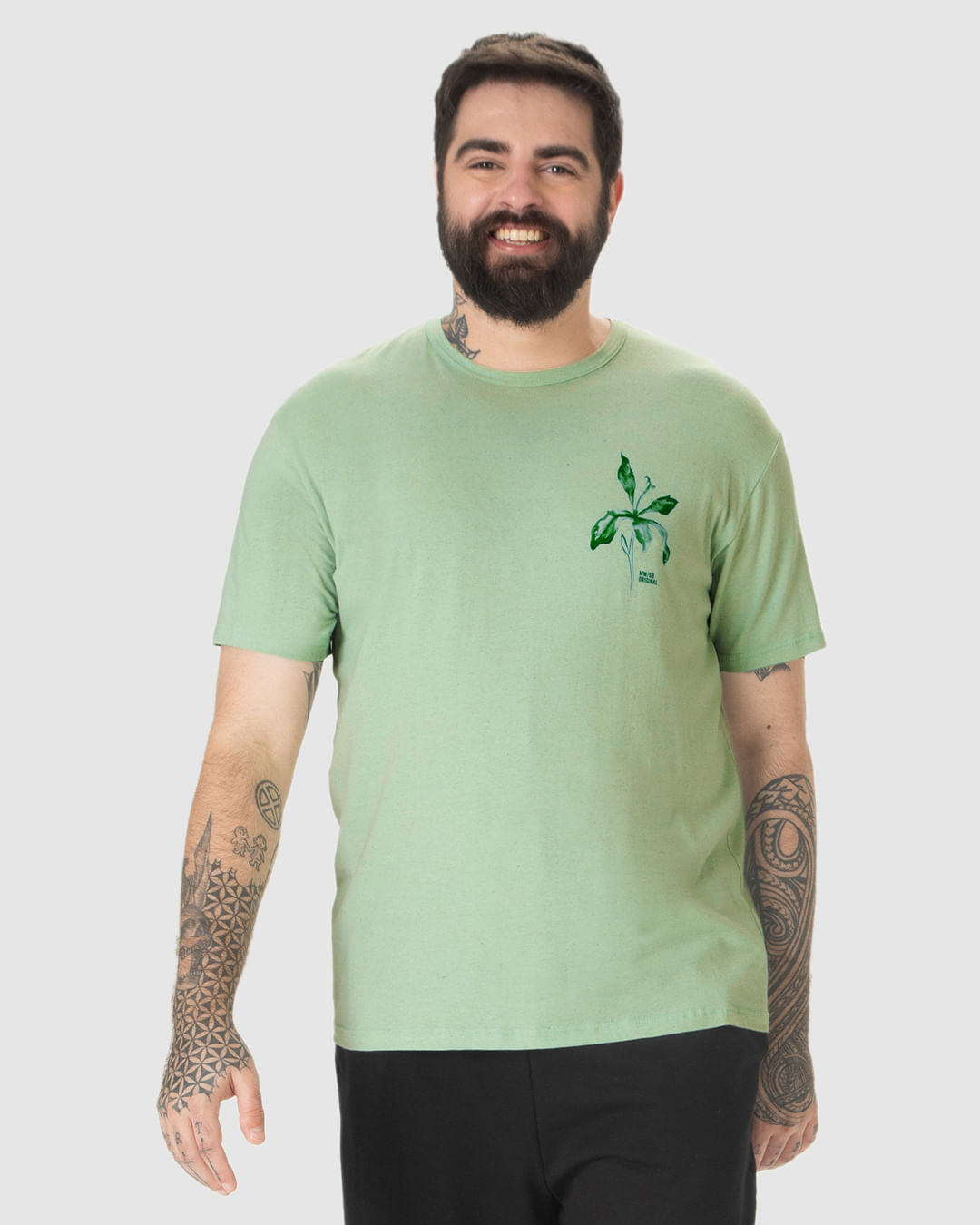 Camiseta Masculina Plus Size Estampa Flor Peitoral Em Malha Linho