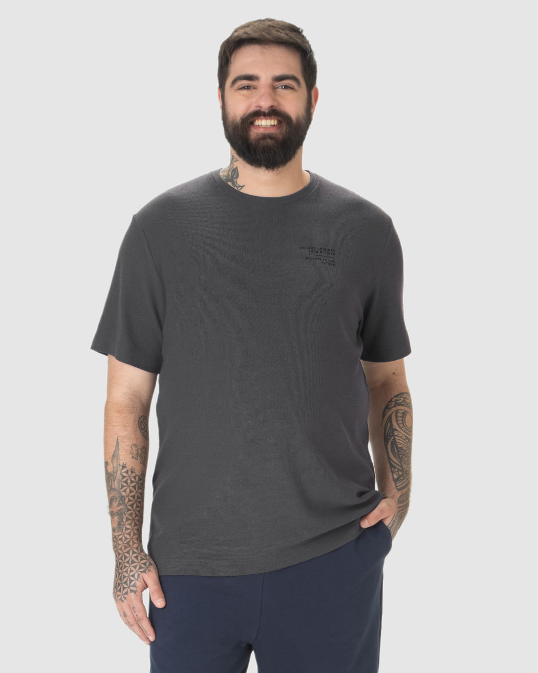 Camiseta Masculina Plus Size Believe In The Future Em Malha Texturizada