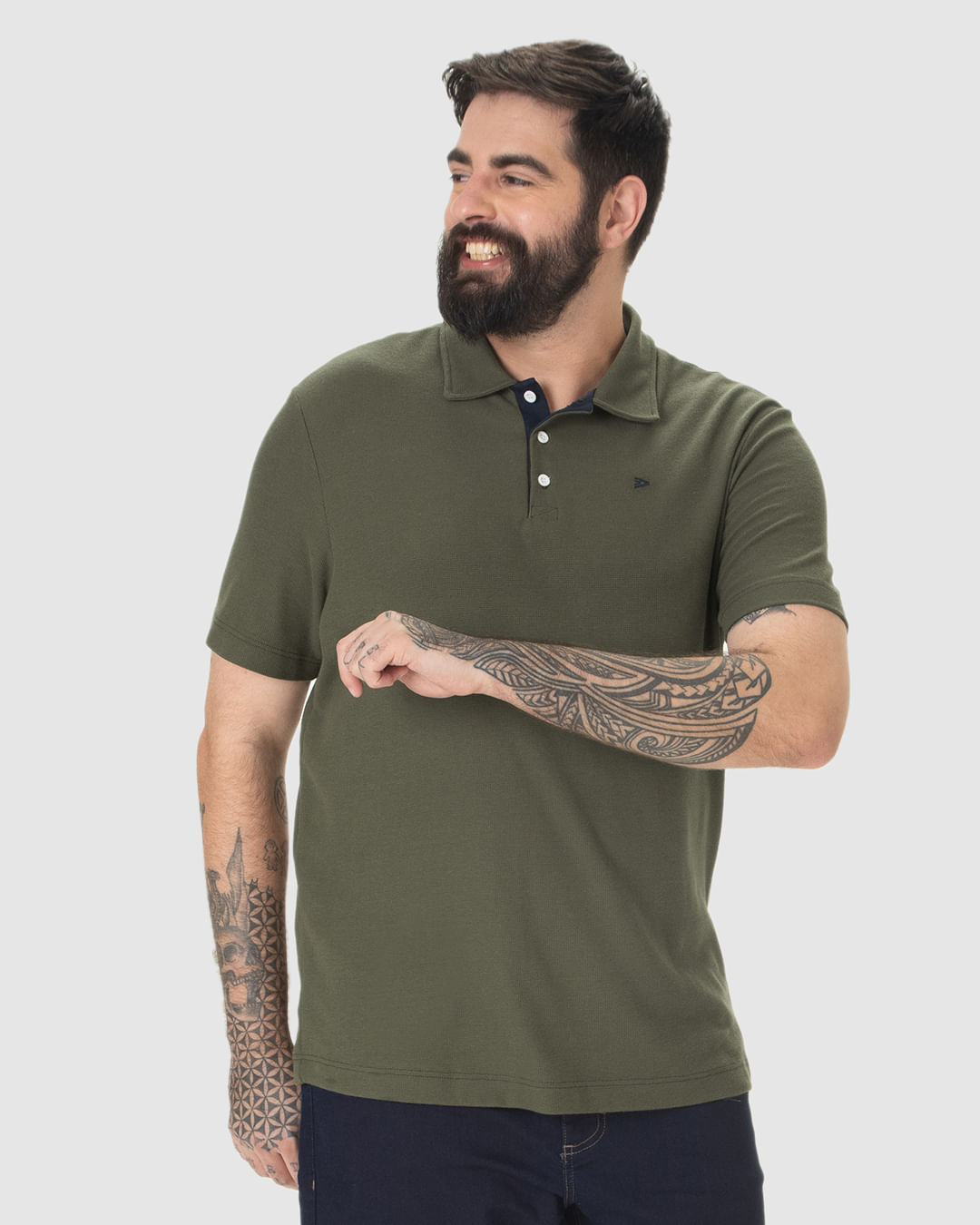 Camisa Polo Masculina Plus Size Bordado Frontal Em Malha Texturizada