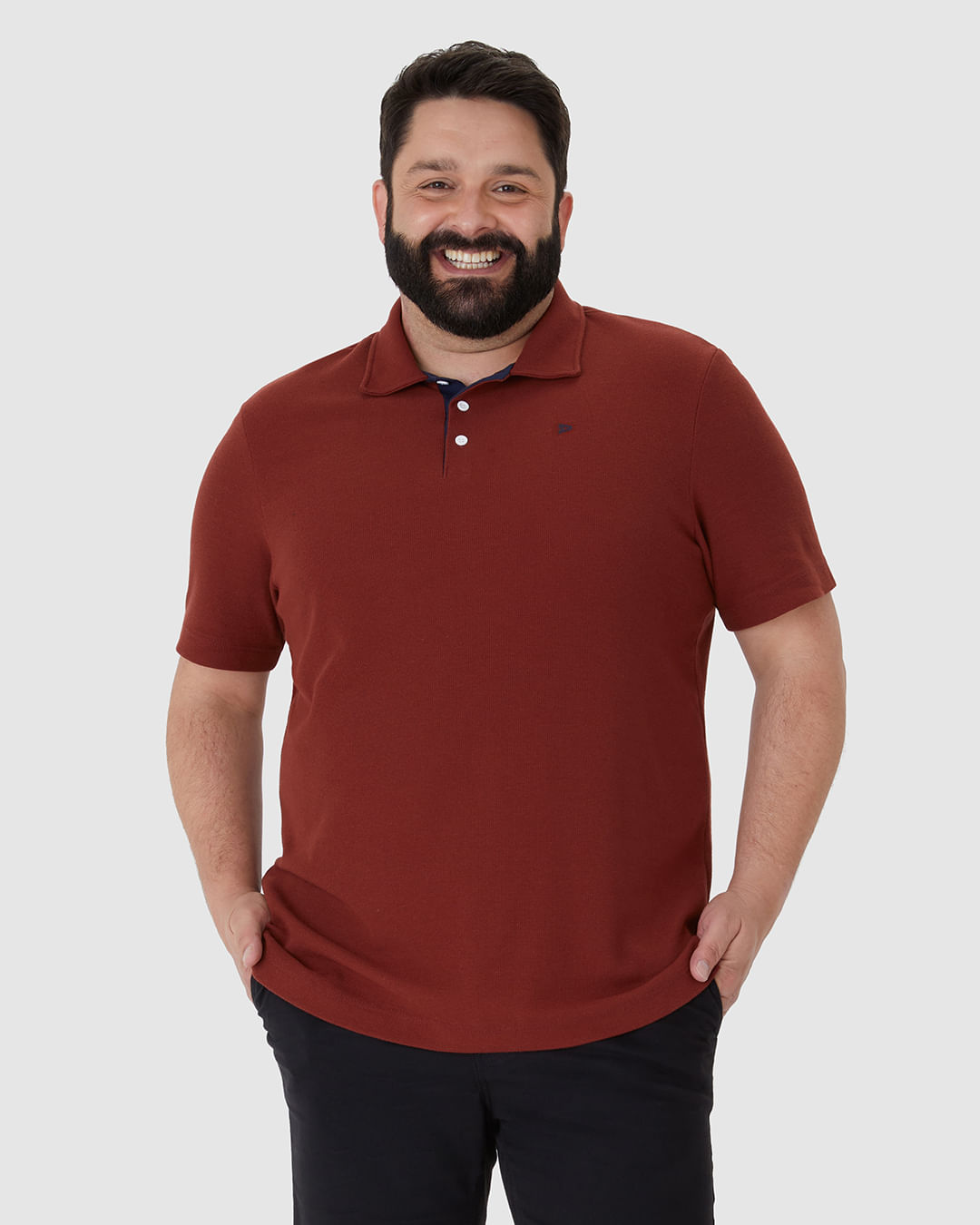 Camisa Polo Masculina Plus Size Bordado Frontal Em Malha Texturizada