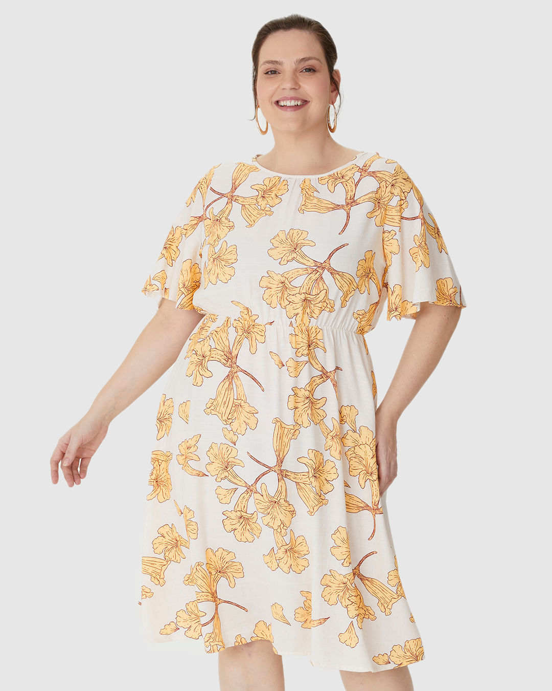 Vestido Feminino Plus Size Acinturado Em Viscolinho Texturizado