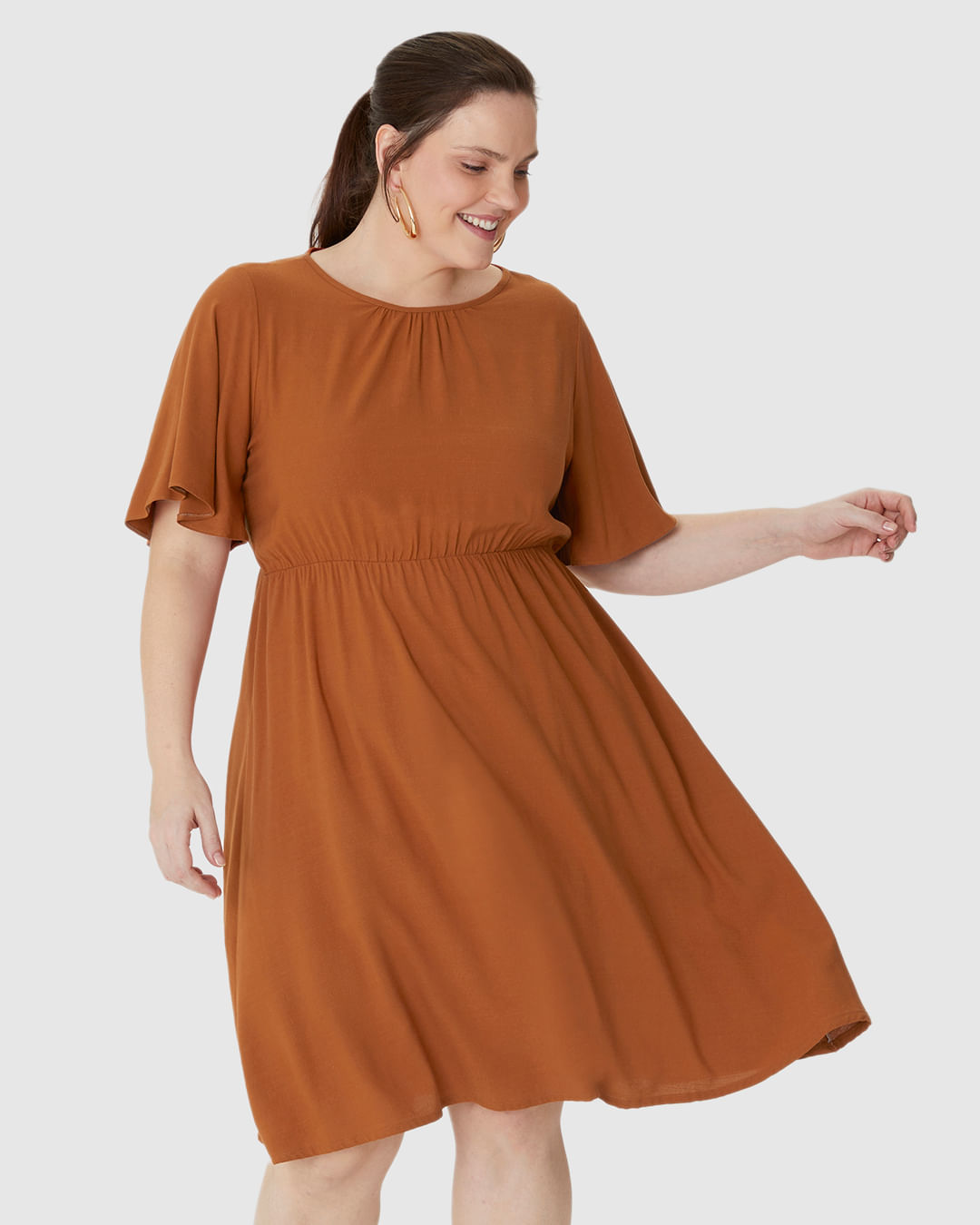 Vestido Feminino Plus Size Acinturado Em Viscolinho Texturizado