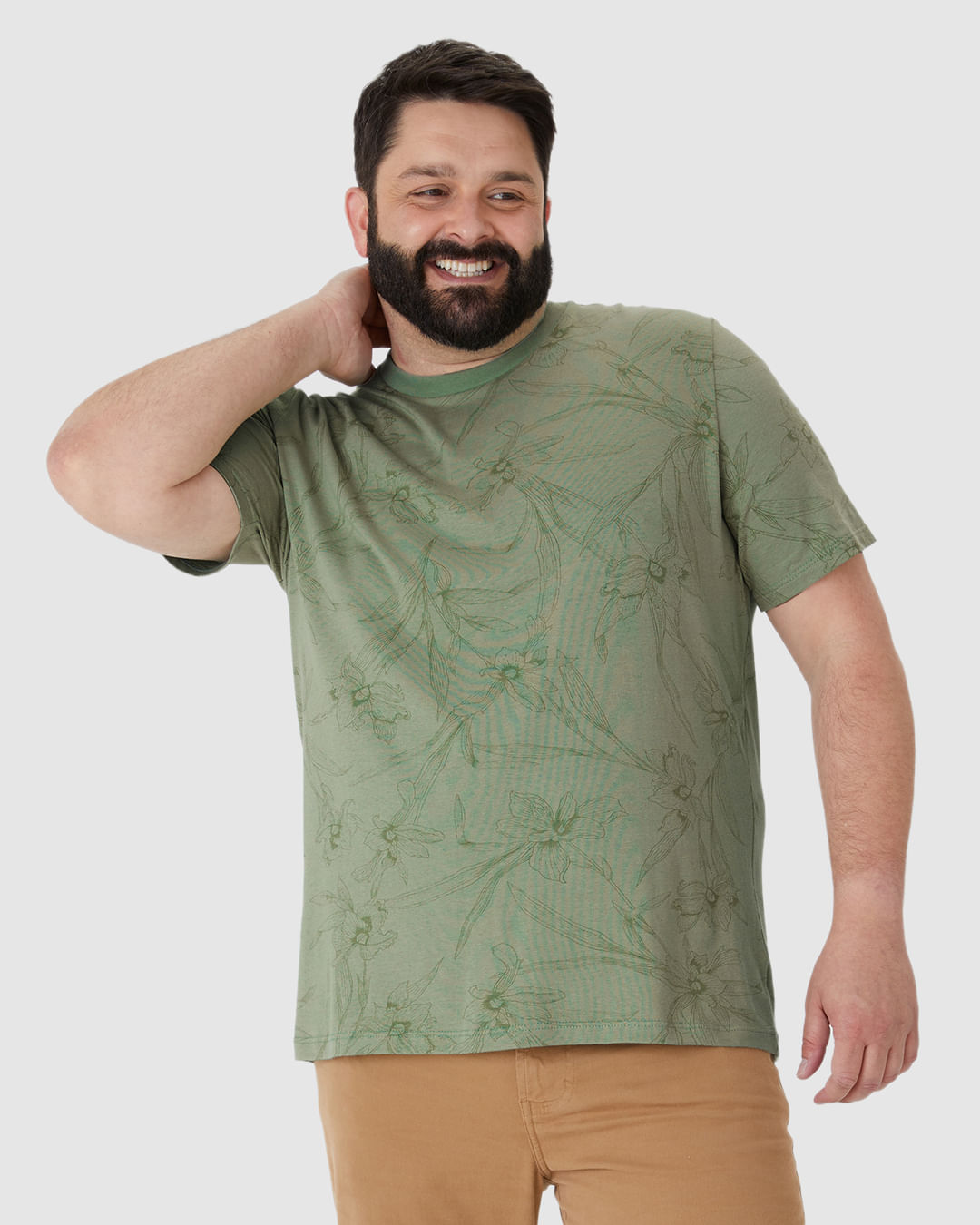 Camiseta Masculina Plus Size Estampa Floral Em Malha Linho - Imagem 21