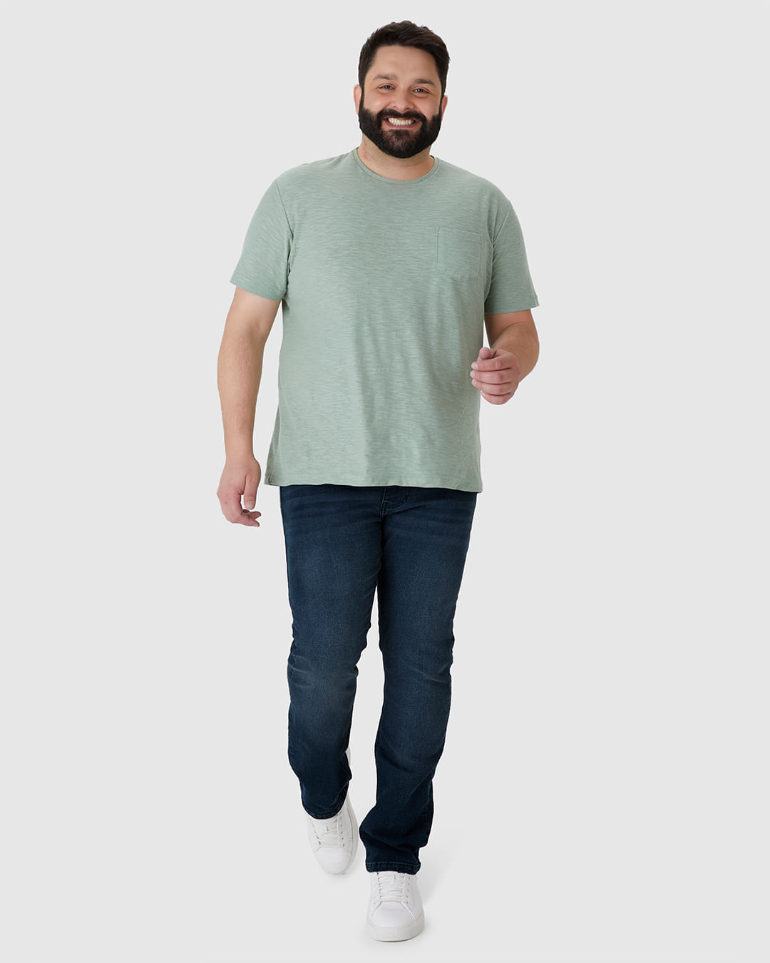 Calça Masculina Plus Size Slim Bolso Funcional Em Jeans Com Elastano