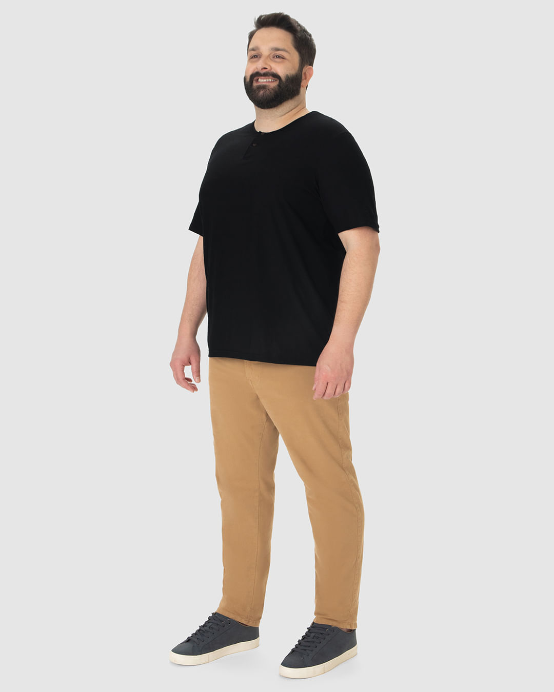 Camiseta Masculina Plus Size Peitilho Frontal Botões Em Malha Rajada - Imagem 14