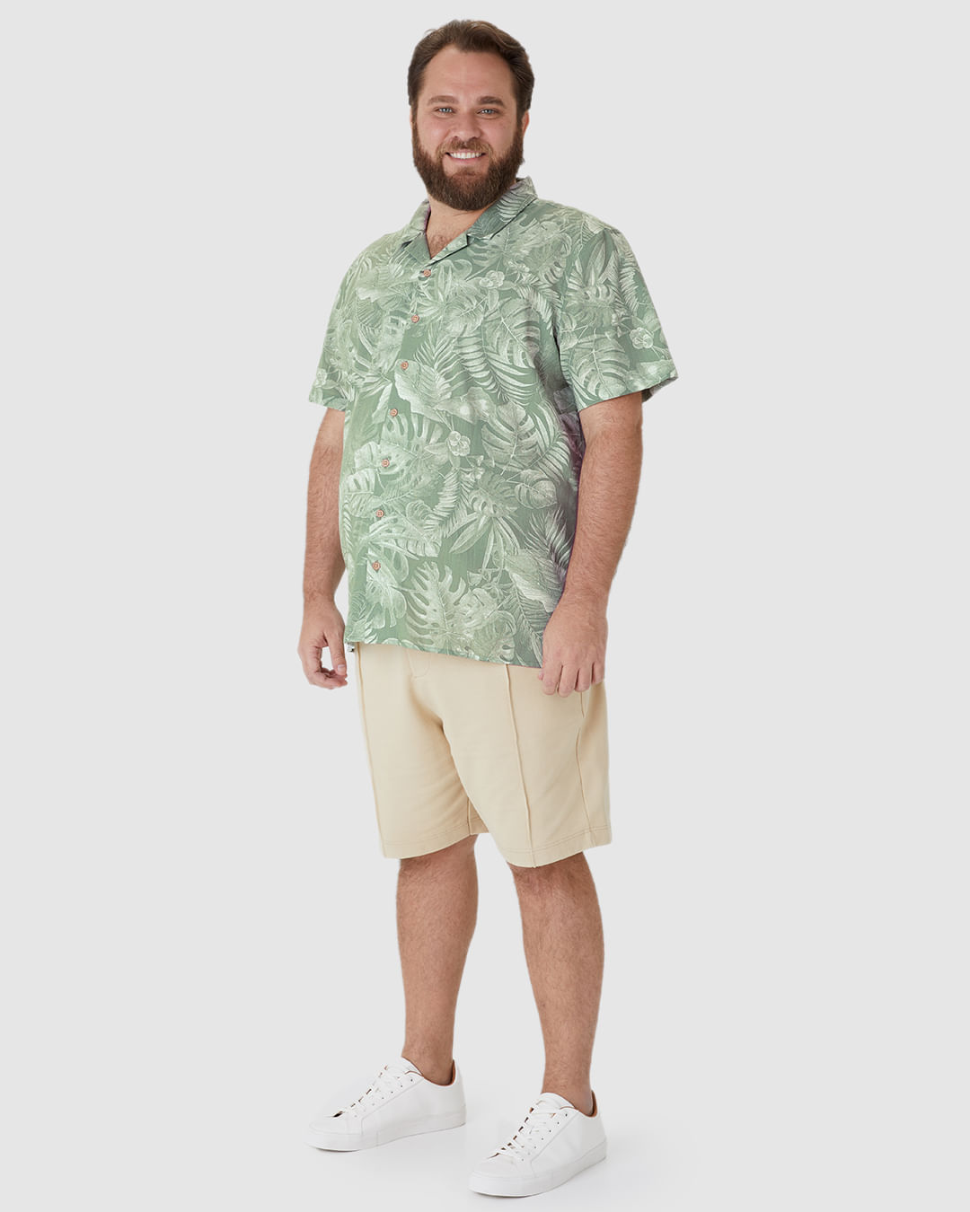 Camisa Masculina Plus Size Estampada Manga Curta Em Linho Com Algodão - Imagem 2