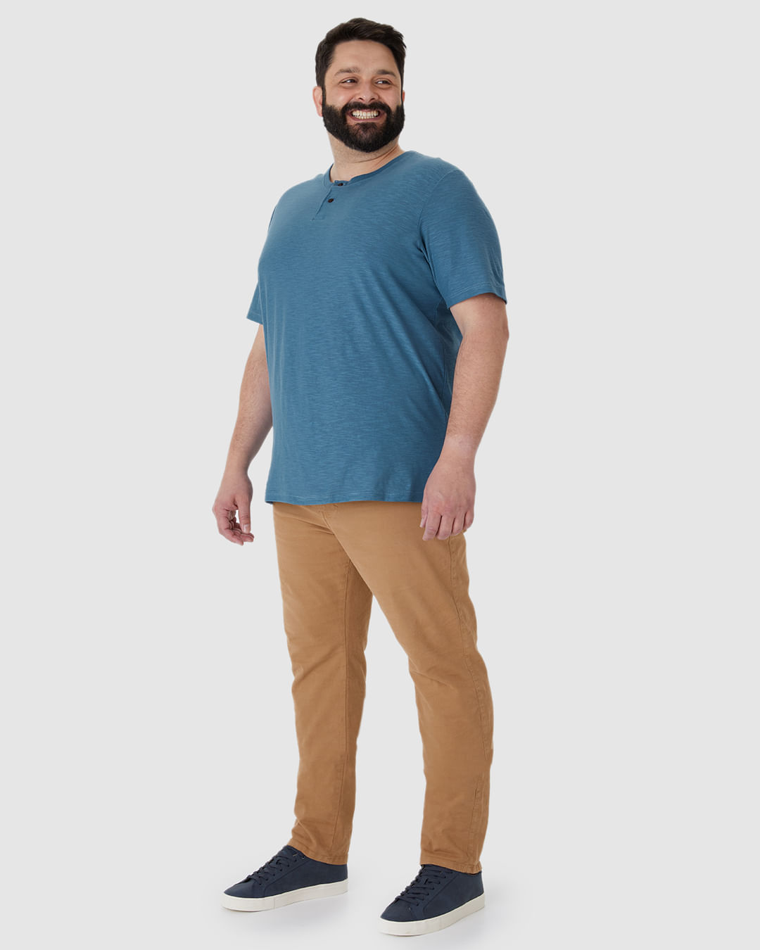 Camiseta Masculina Plus Size Peitilho Frontal Botões Em Malha Rajada - Imagem 2