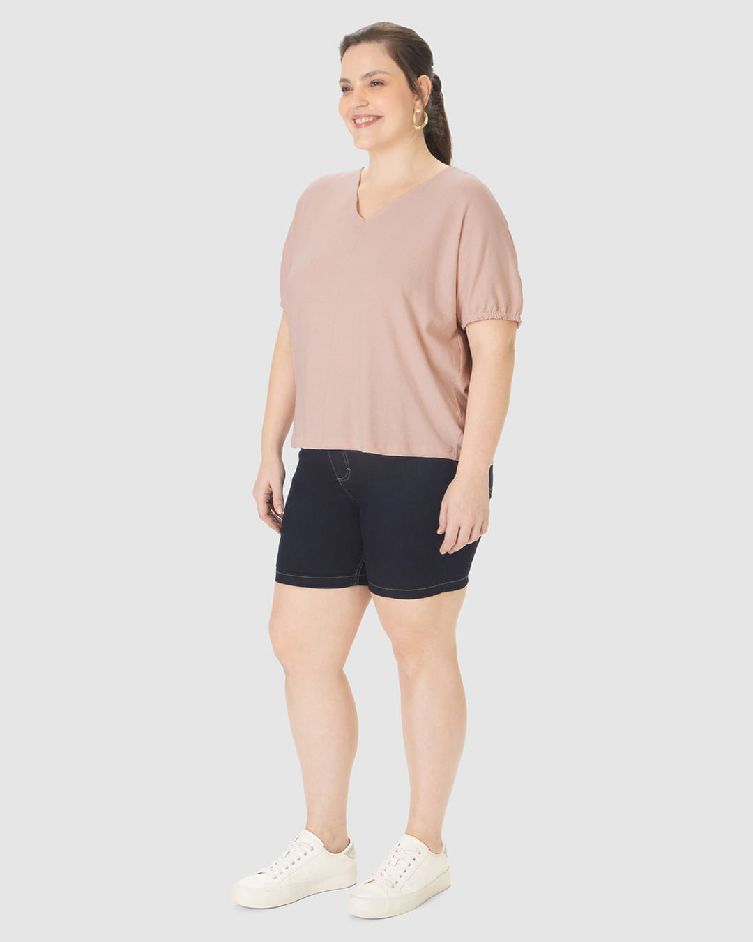 Blusa Feminina Plus Size Ampla Decote V Em Malha Linho - Imagem 22