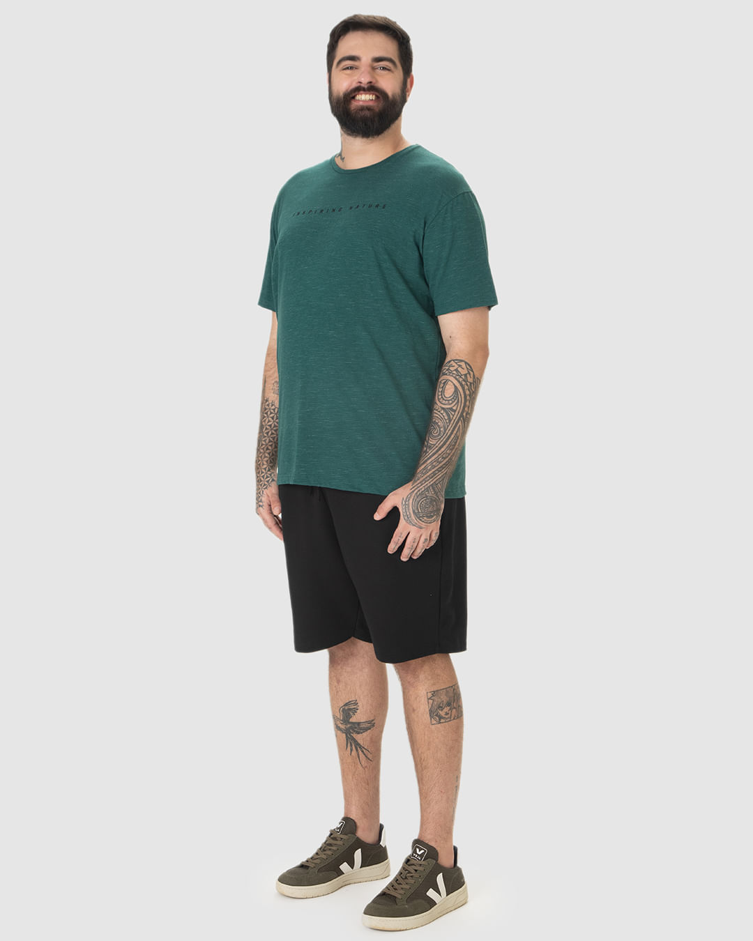 Camiseta Masculina Plus Size Estampa Frontal Em Malha Listrada Eco - Imagem 12