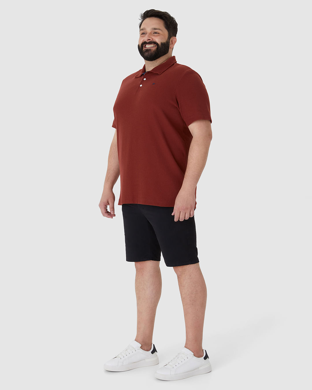 Camisa Polo Masculina Plus Size Bordado Frontal Em Malha Texturizada - Imagem 2