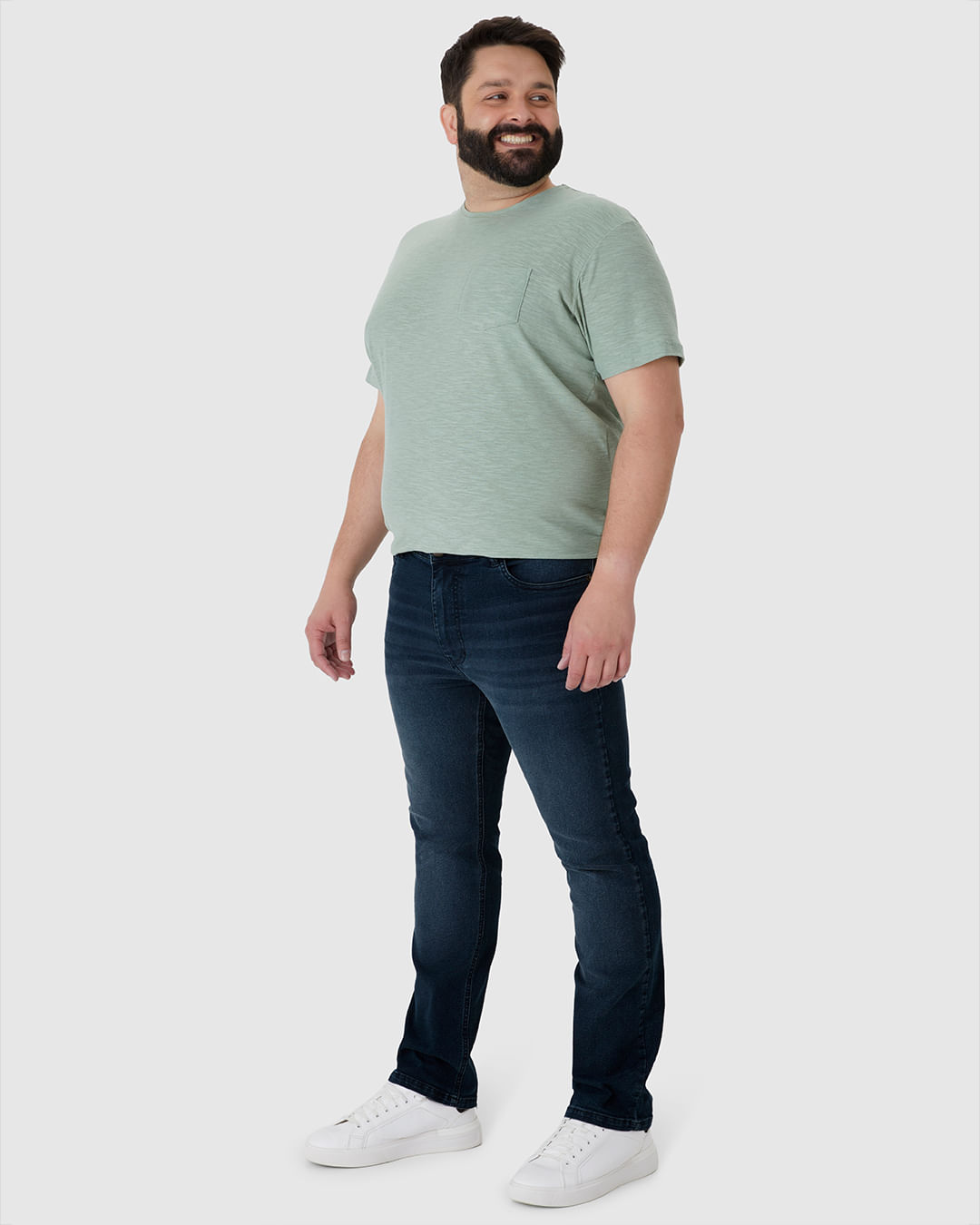 Calça Masculina Plus Size Slim Bolso Funcional Em Jeans Com Elastano - Imagem 32