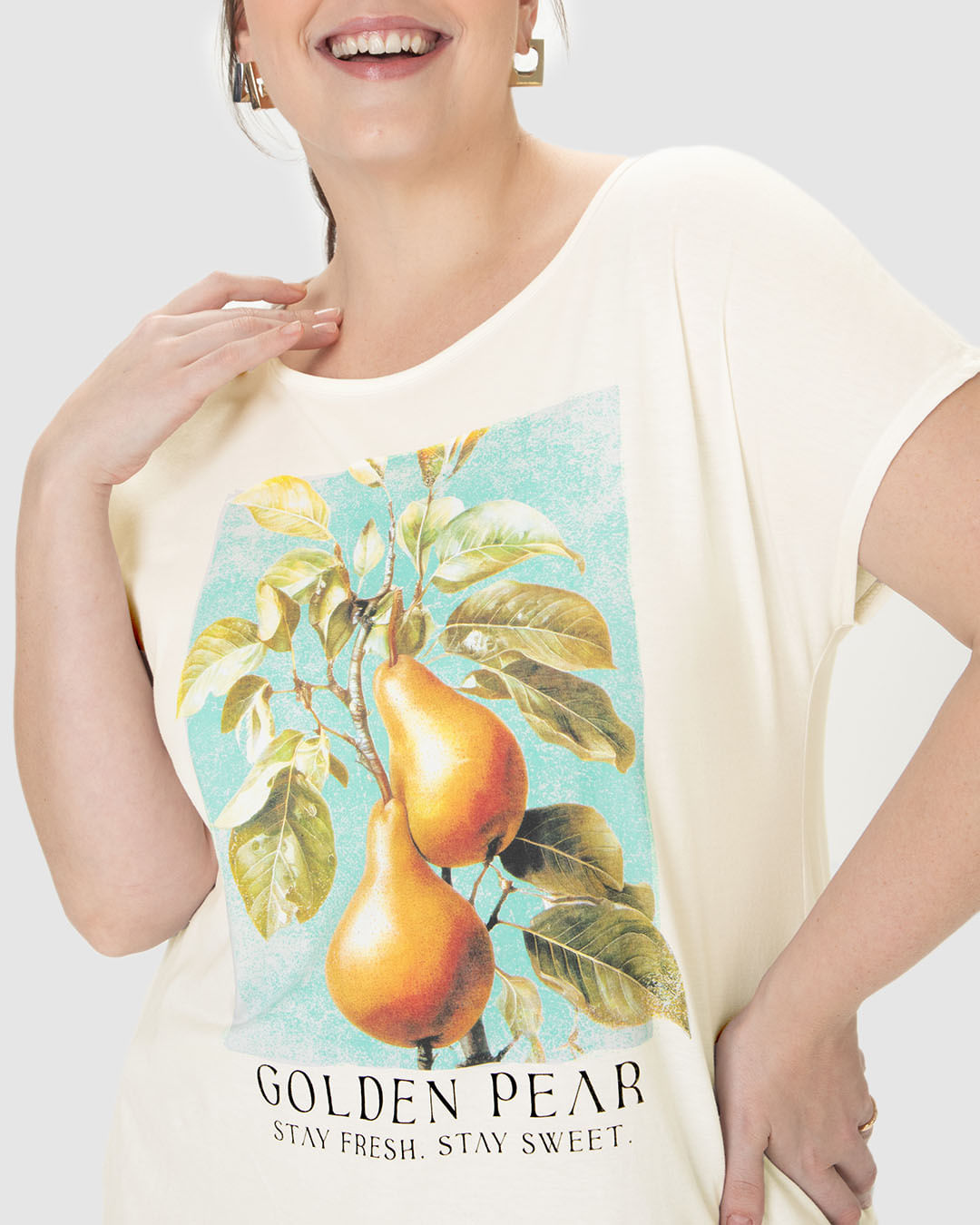 Blusa Feminina Plus Size Golden Pear, Stay Fresh, Stay Sweet Em Algodão - Imagem 18