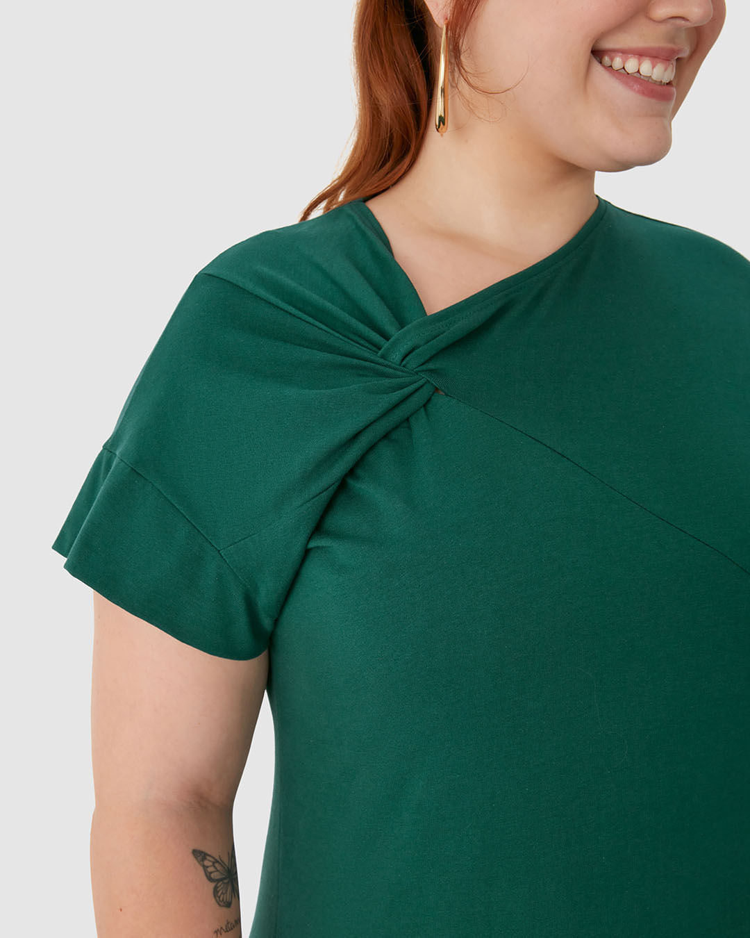 Vestido Longo Feminino Plus Size Decote Detalhe Com Torção Em Algodão - Imagem 3