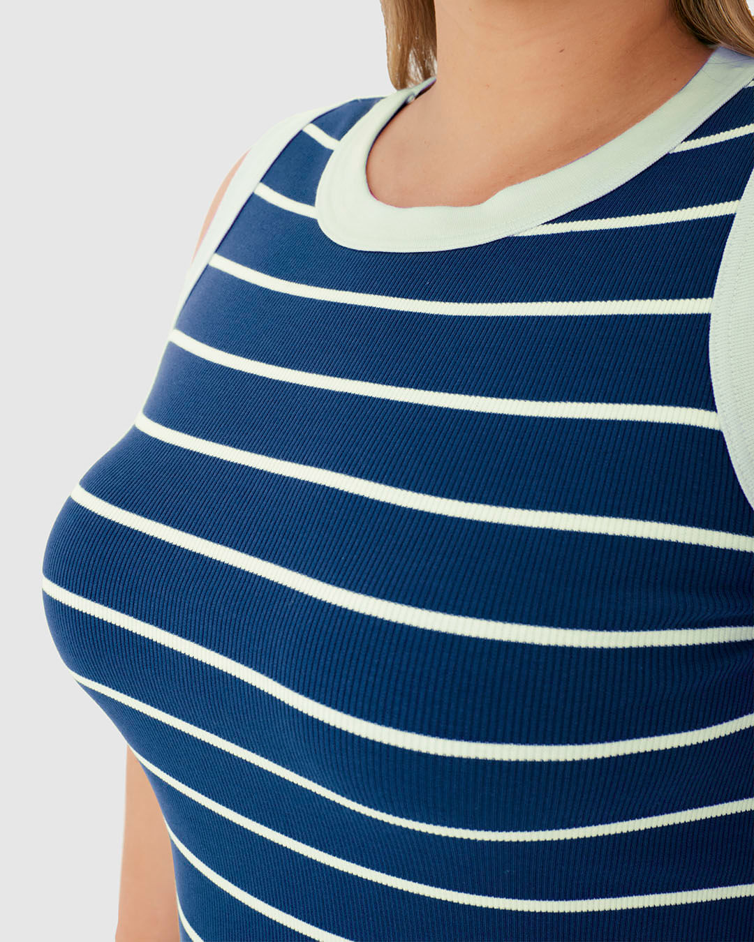 Vestido Midi Feminino Plus Size Justo Em Ribana Listrada - Imagem 8