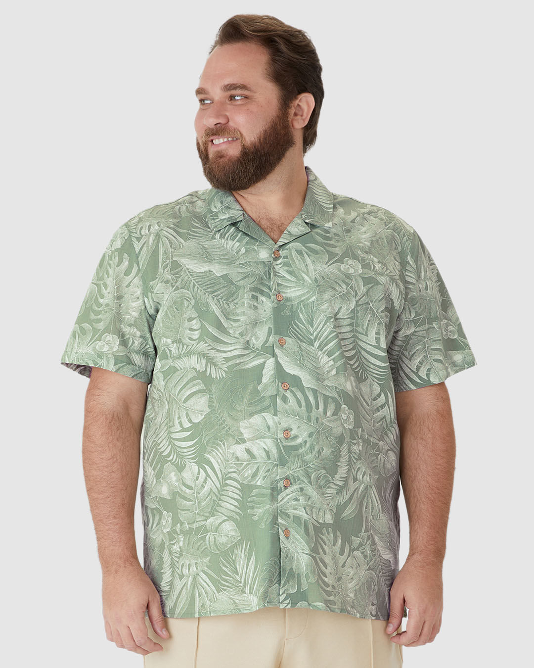 Camisa Masculina Plus Size Estampada Manga Curta Em Linho Com Algodão - Imagem 9