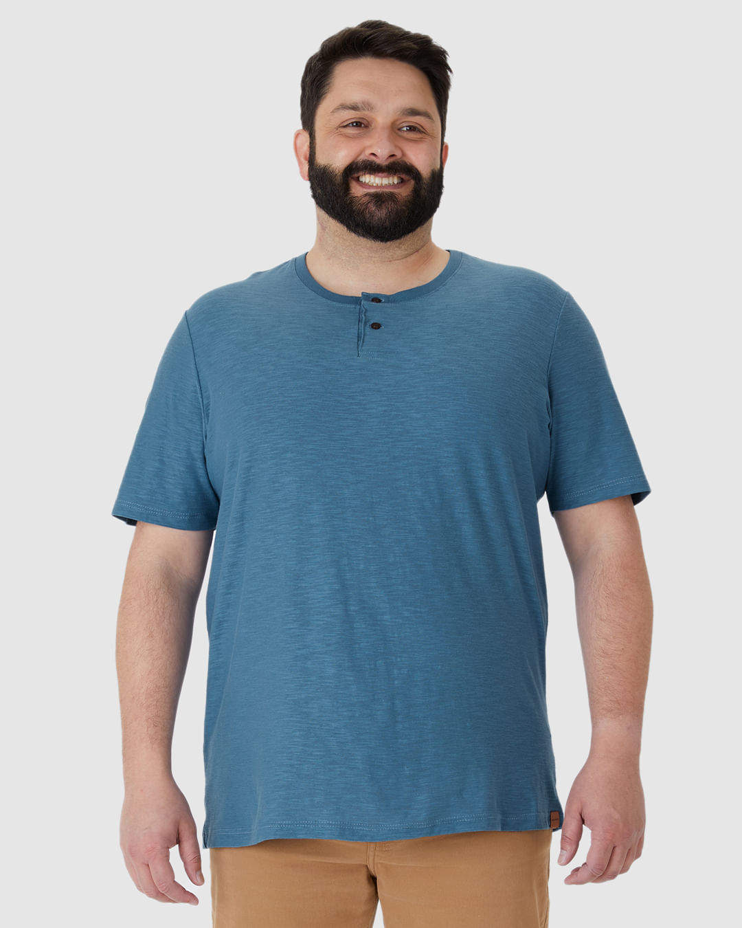 Camiseta Masculina Plus Size Peitilho Frontal Botões Em Malha Rajada - Imagem 24
