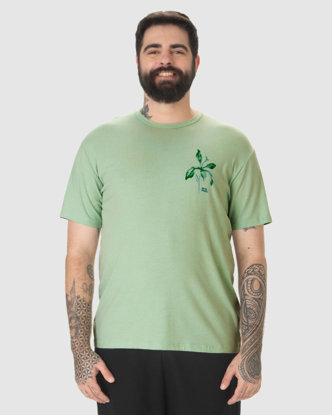 Camiseta Masculina Plus Size Estampa Flor Peitoral Em Malha Linho - Imagem 9