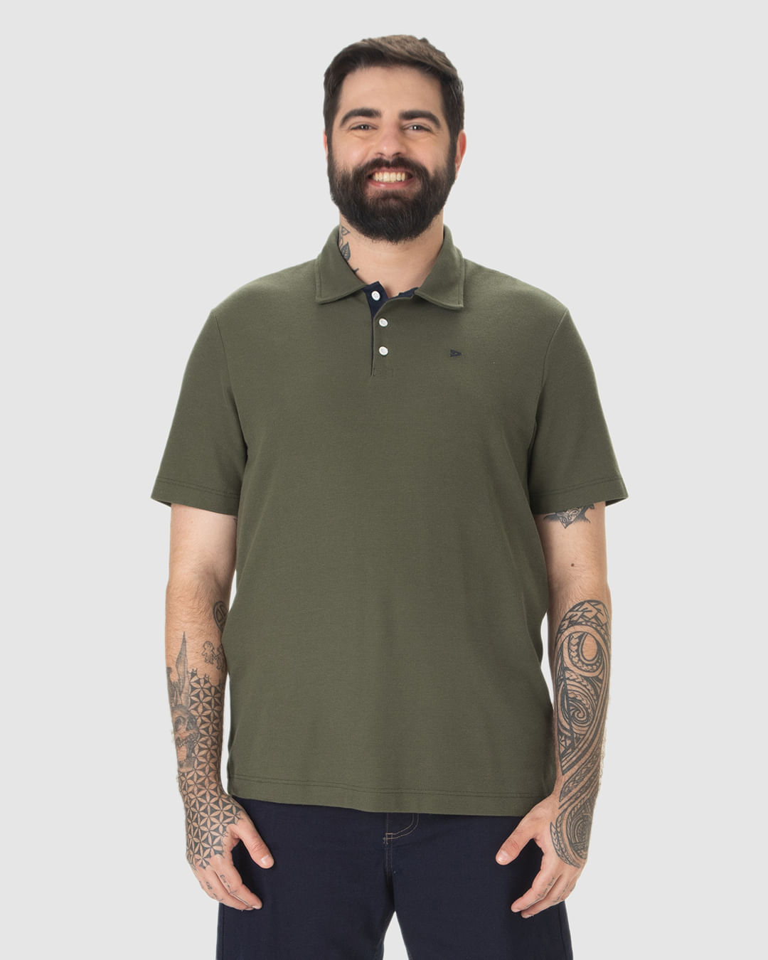 Camisa Polo Masculina Plus Size Bordado Frontal Em Malha Texturizada - Imagem 9