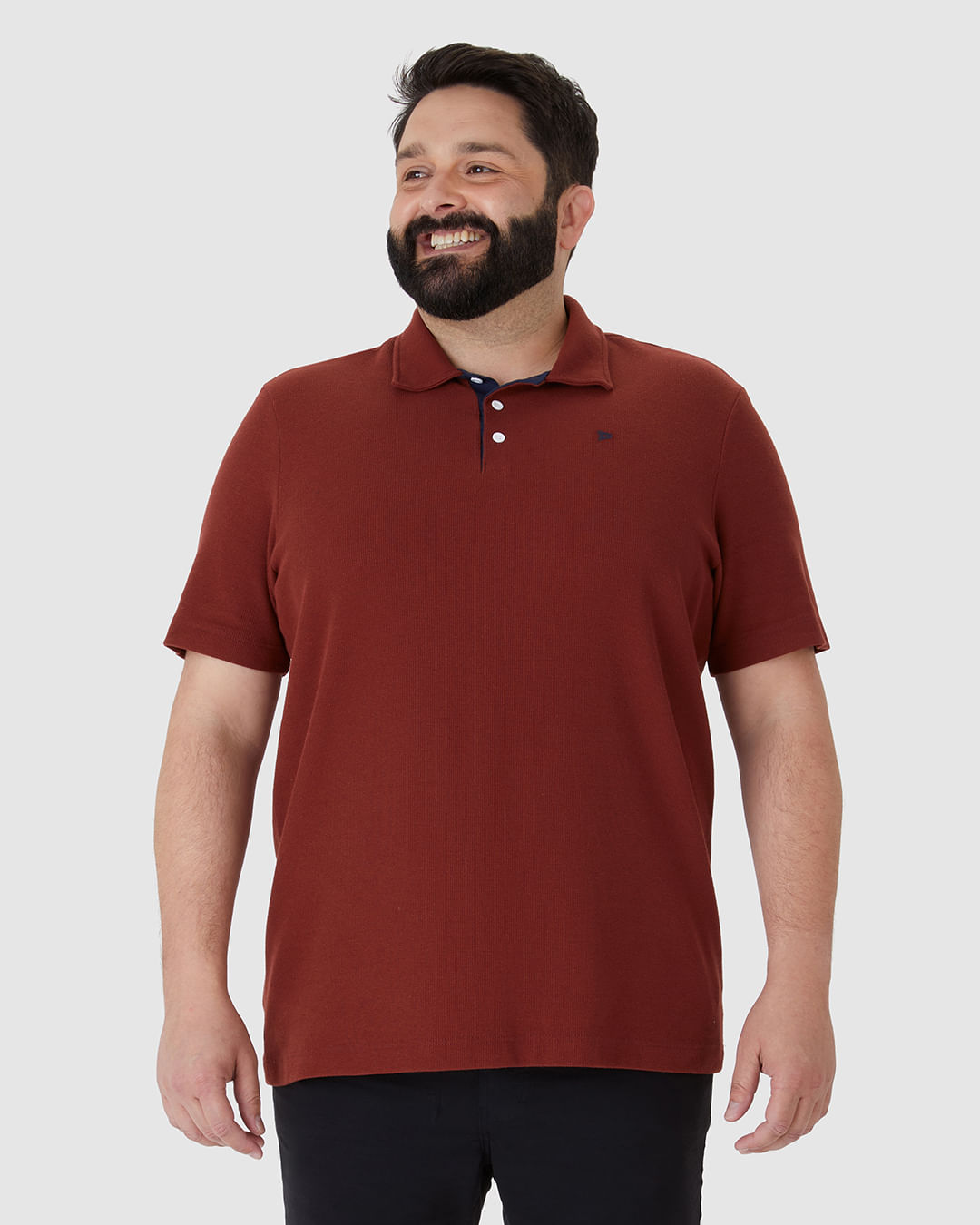 Camisa Polo Masculina Plus Size Bordado Frontal Em Malha Texturizada - Imagem 4
