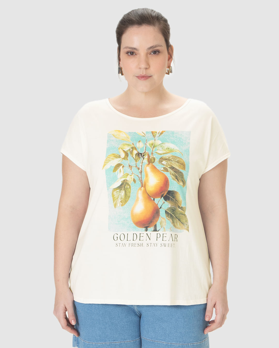Blusa Feminina Plus Size Golden Pear, Stay Fresh, Stay Sweet Em Algodão - Imagem 9