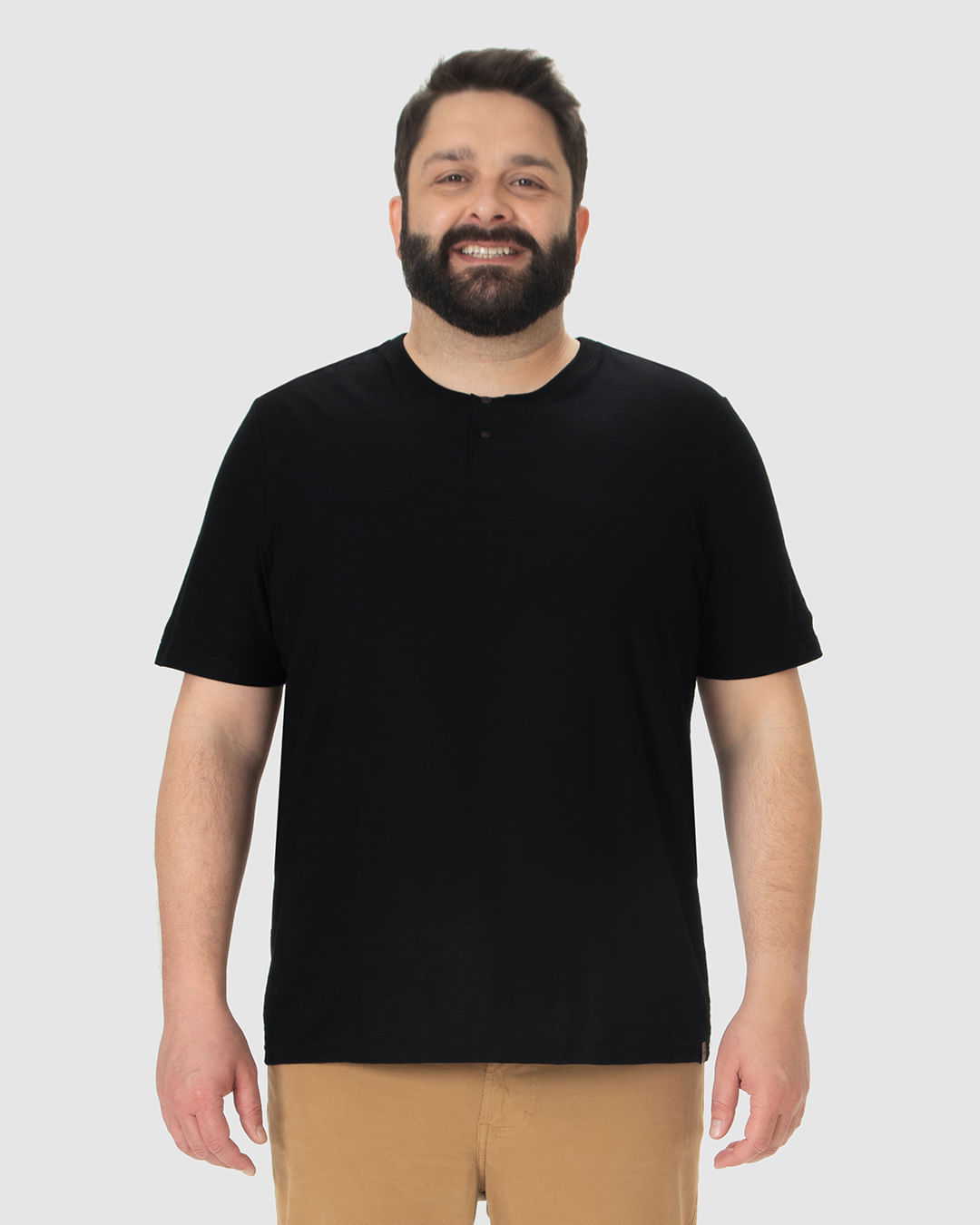 Camiseta Masculina Plus Size Peitilho Frontal Botões Em Malha Rajada - Imagem 29