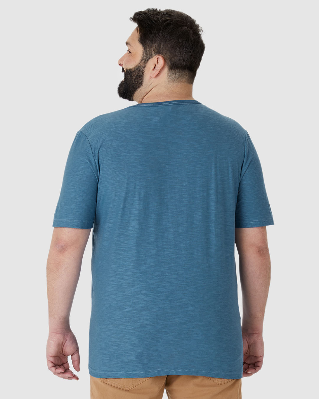 Camiseta Masculina Plus Size Peitilho Frontal Botões Em Malha Rajada - Imagem 15
